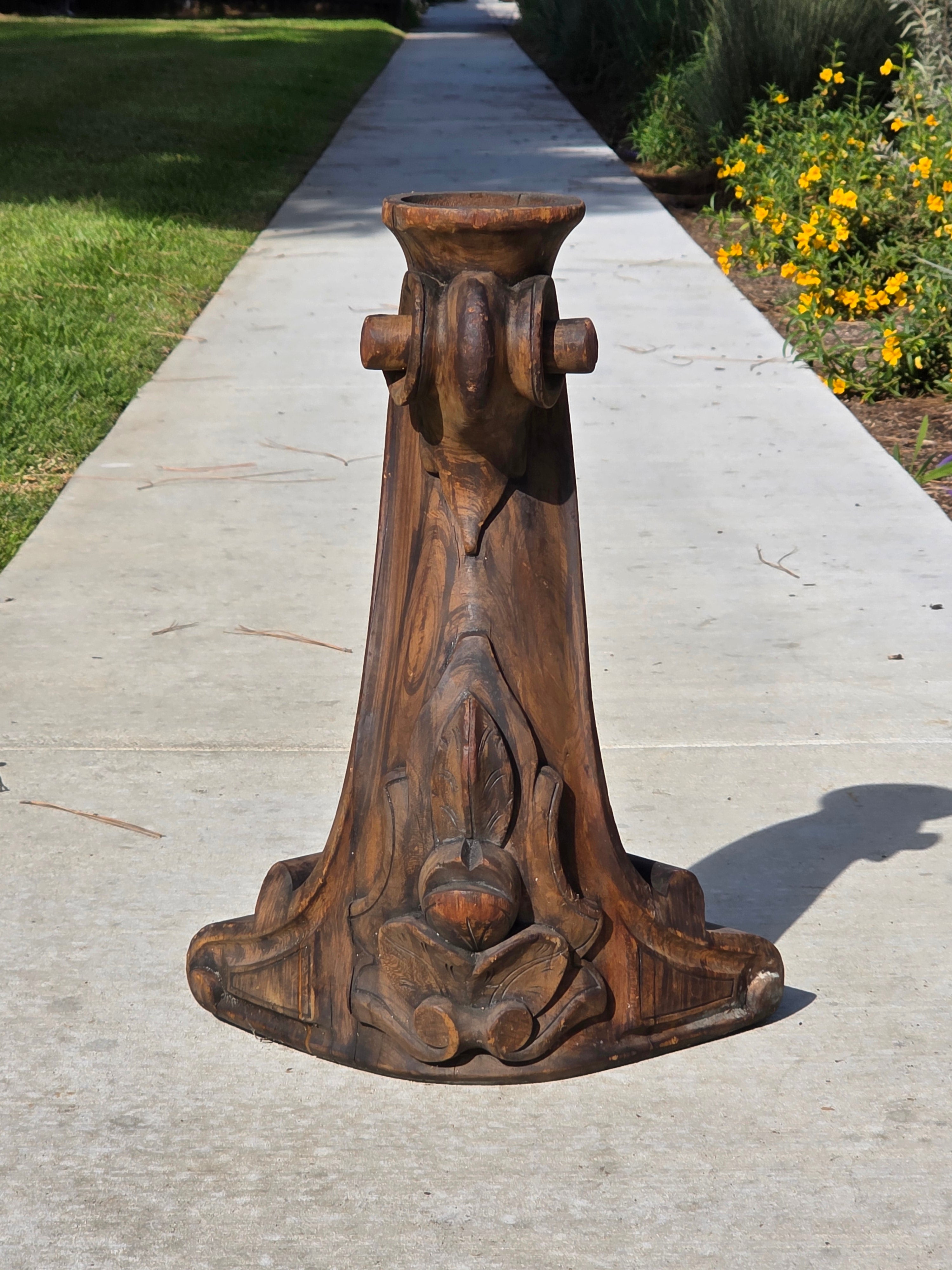 Vintage Hand-Carved Wood Pillar Candle Holder / Pedestal - Upcycled Antique Leg