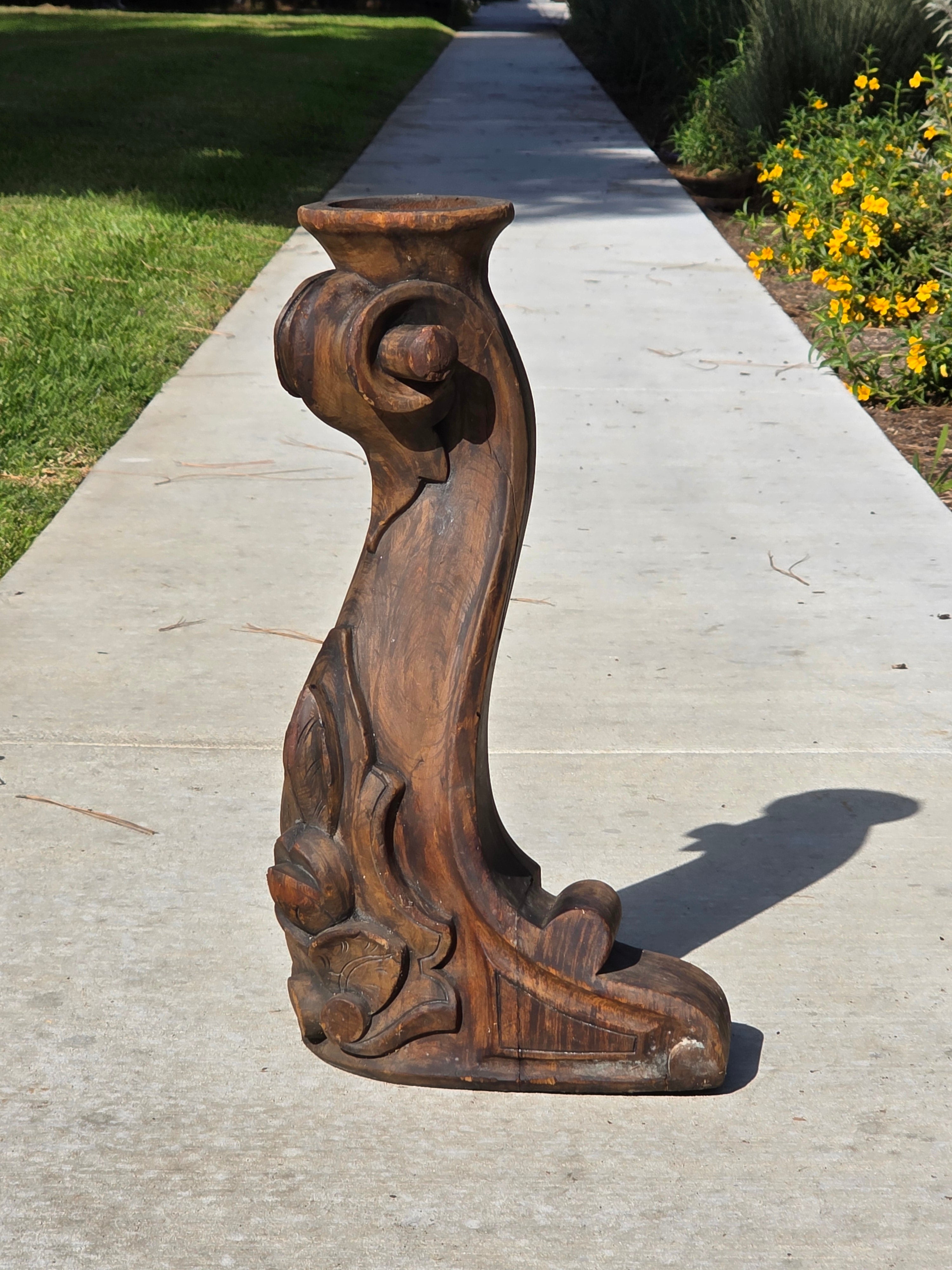 Vintage Hand-Carved Wood Pillar Candle Holder / Pedestal - Upcycled Antique Leg
