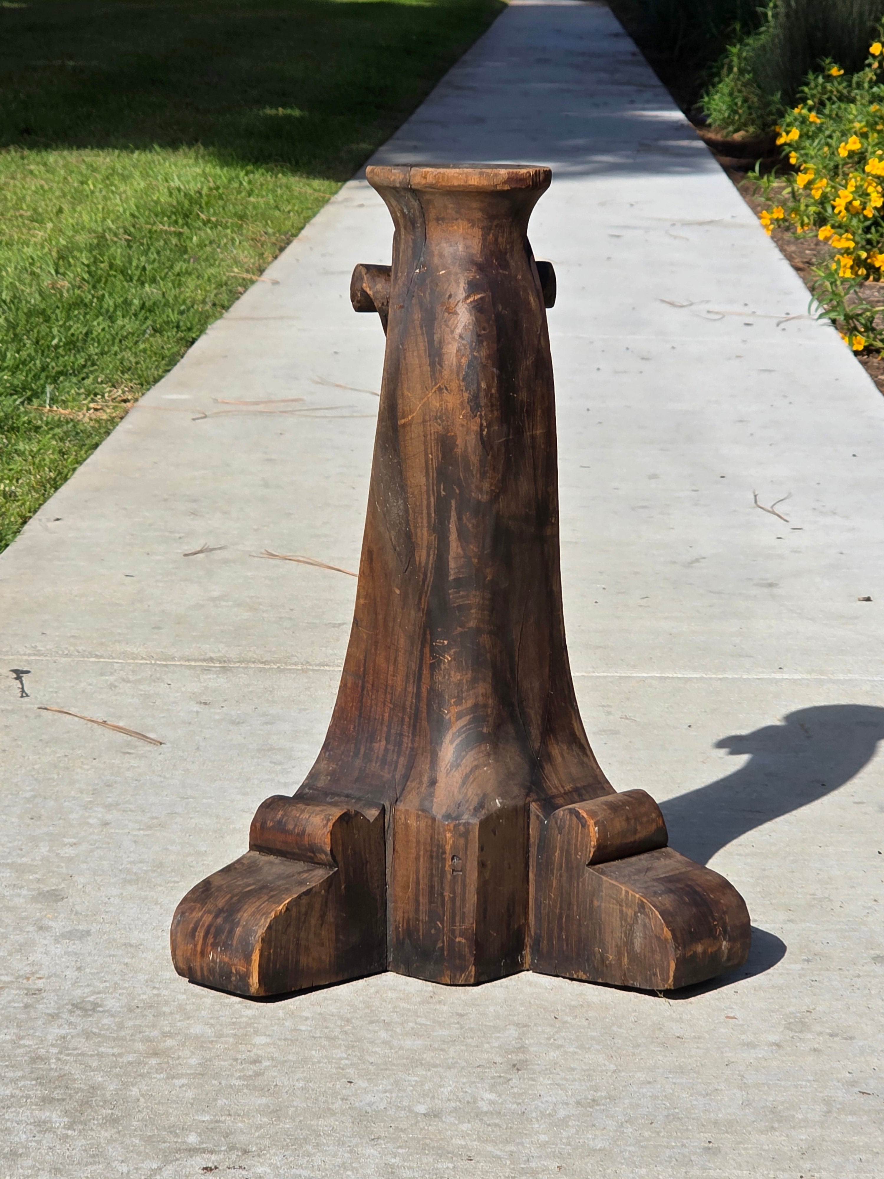 Vintage Hand-Carved Wood Pillar Candle Holder / Pedestal - Upcycled Antique Leg
