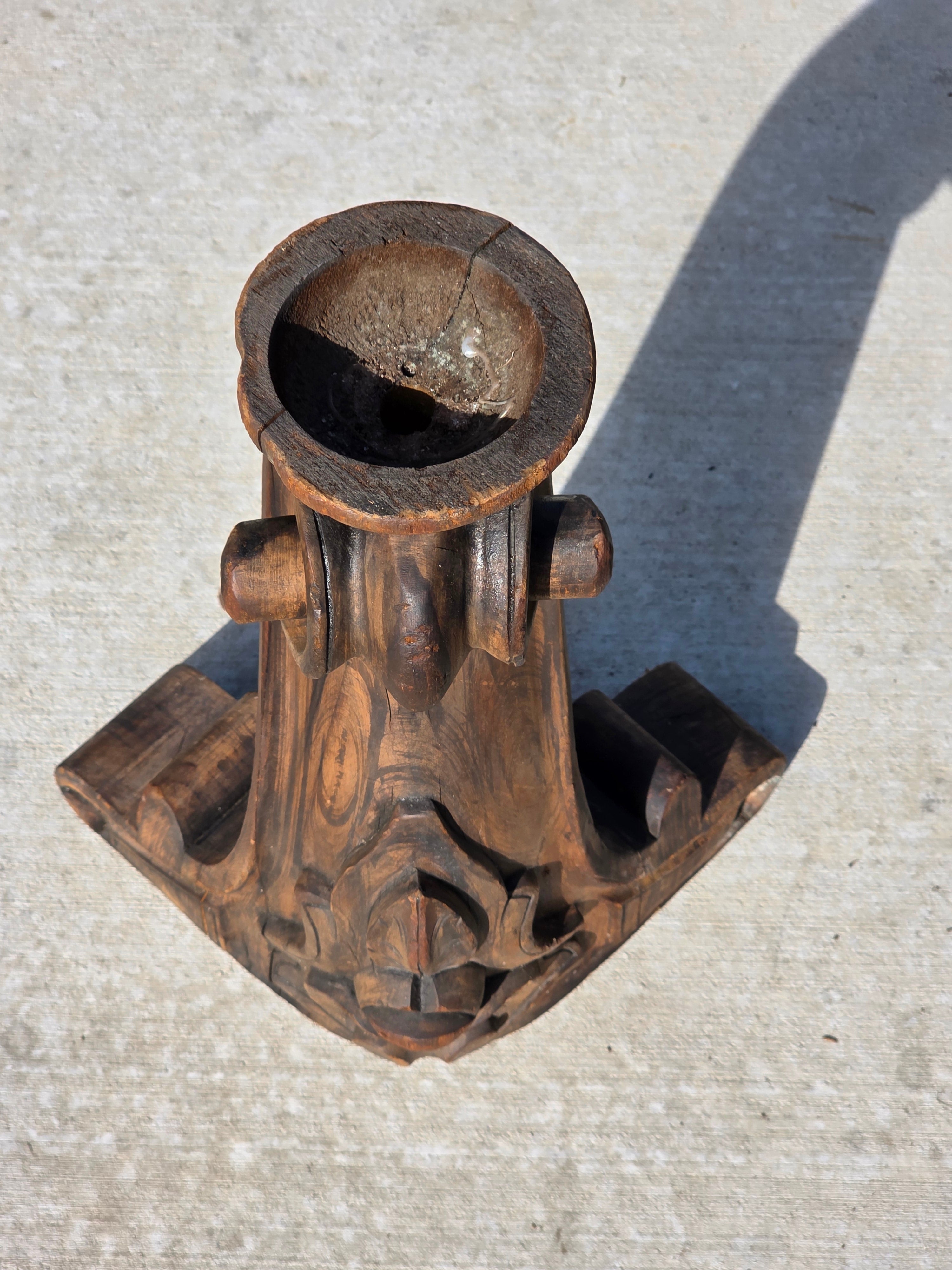 Vintage Hand-Carved Wood Pillar Candle Holder / Pedestal - Upcycled Antique Leg