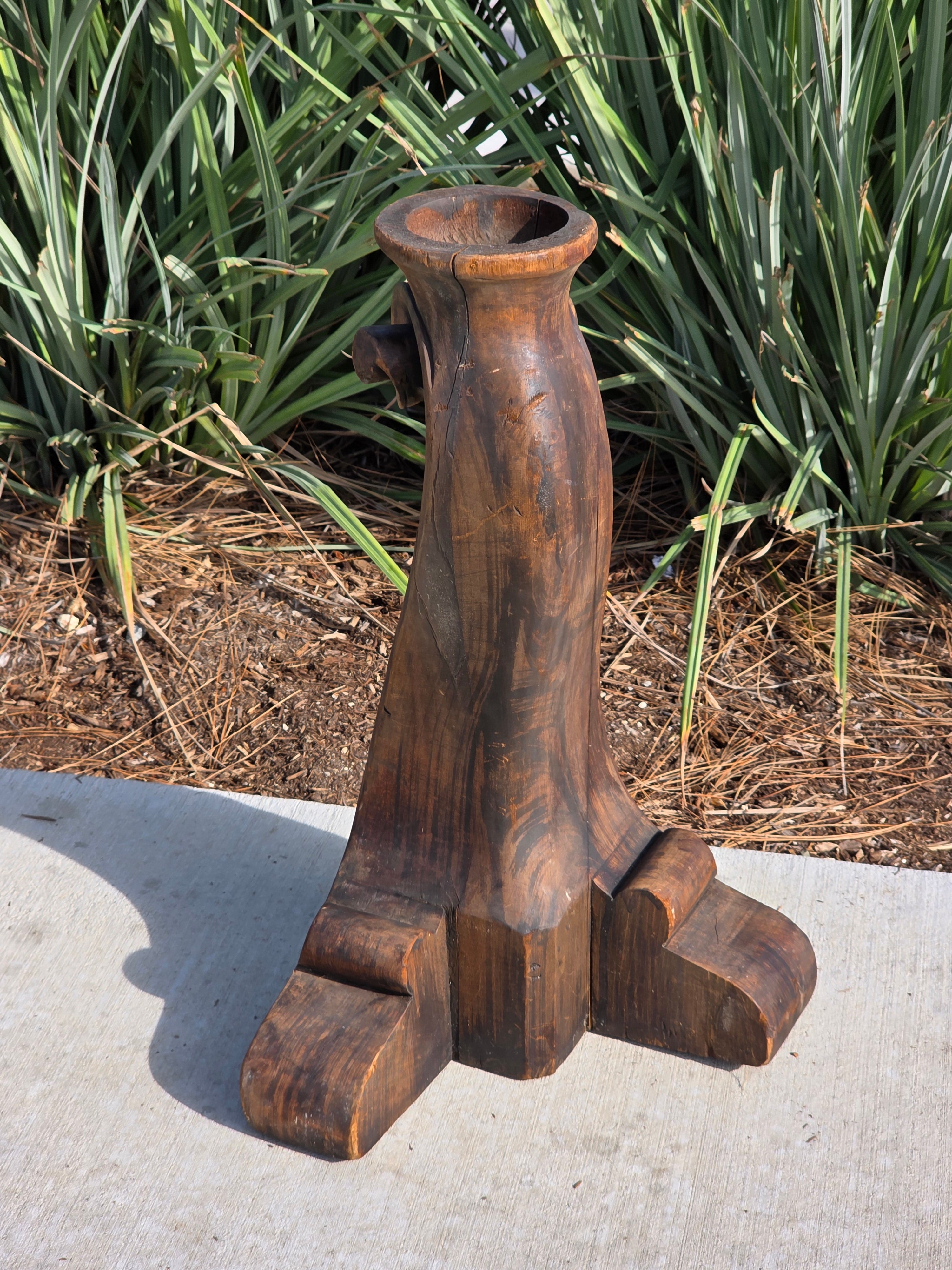 Vintage Hand-Carved Wood Pillar Candle Holder / Pedestal - Upcycled Antique Leg
