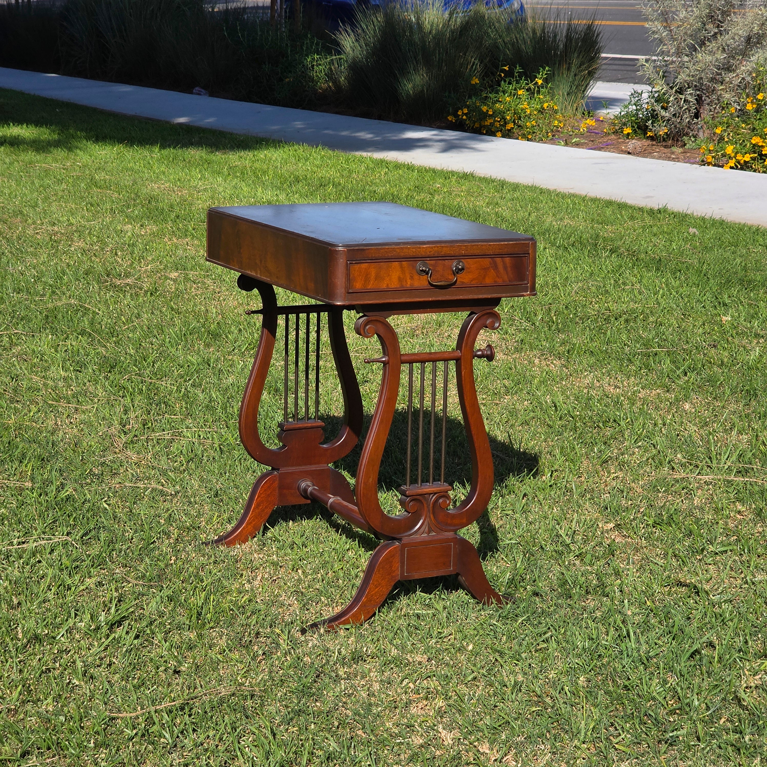 Vintage Fine Arts Furn Co. All-Wood Harp Table - Lyre Leg Side Table with Drawer