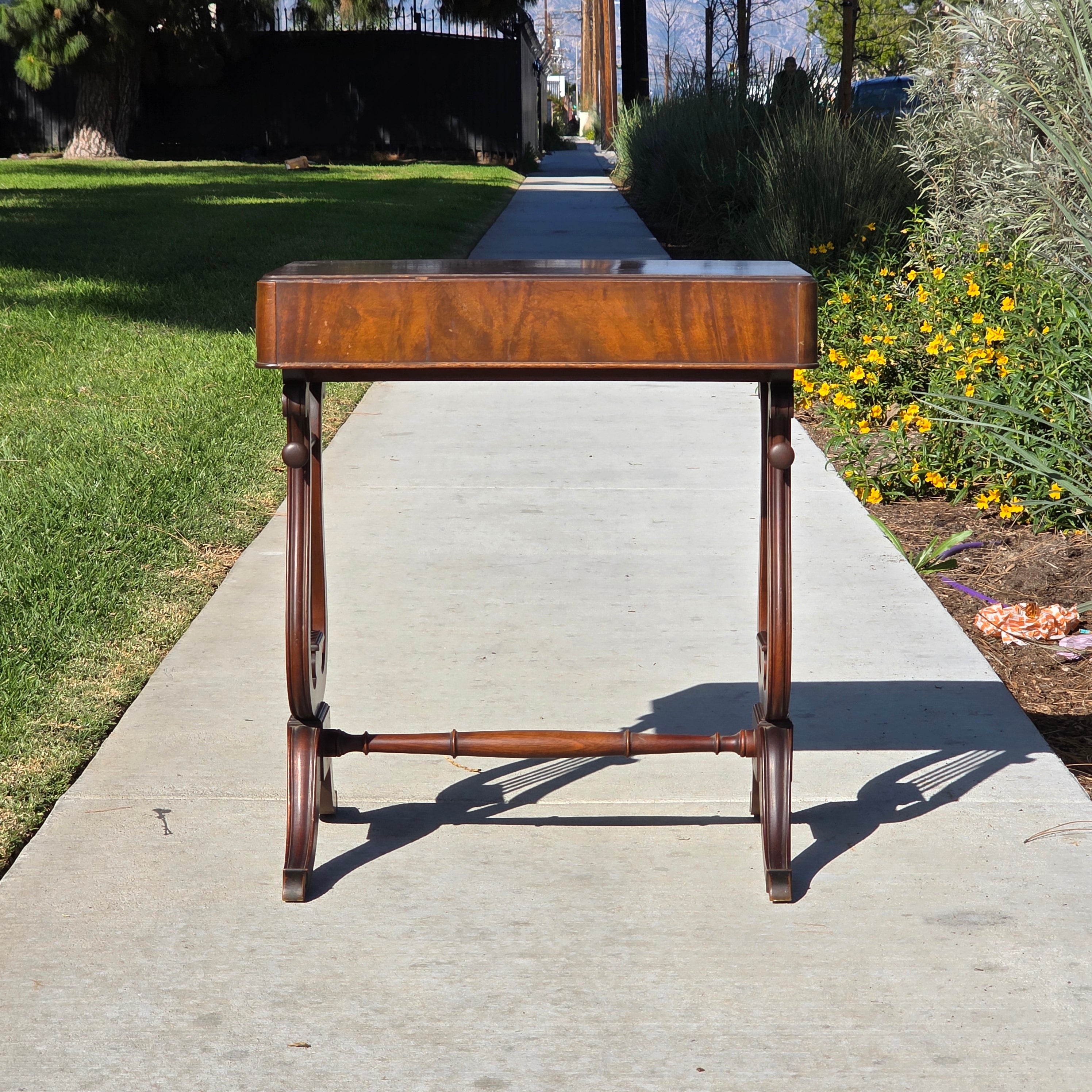 Vintage Fine Arts Furn Co. All-Wood Harp Table - Lyre Leg Side Table with Drawer