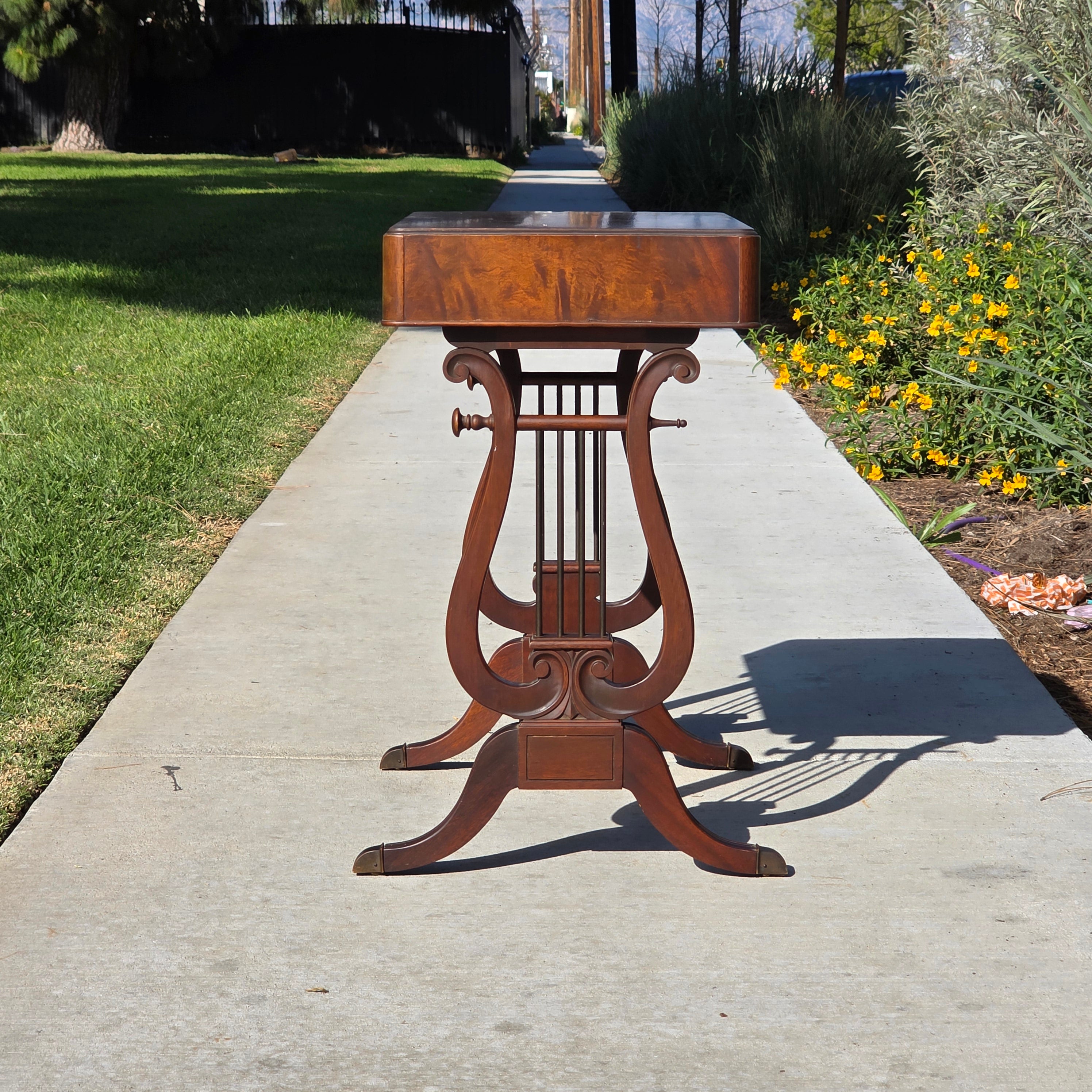 Vintage Fine Arts Furn Co. All-Wood Harp Table - Lyre Leg Side Table with Drawer