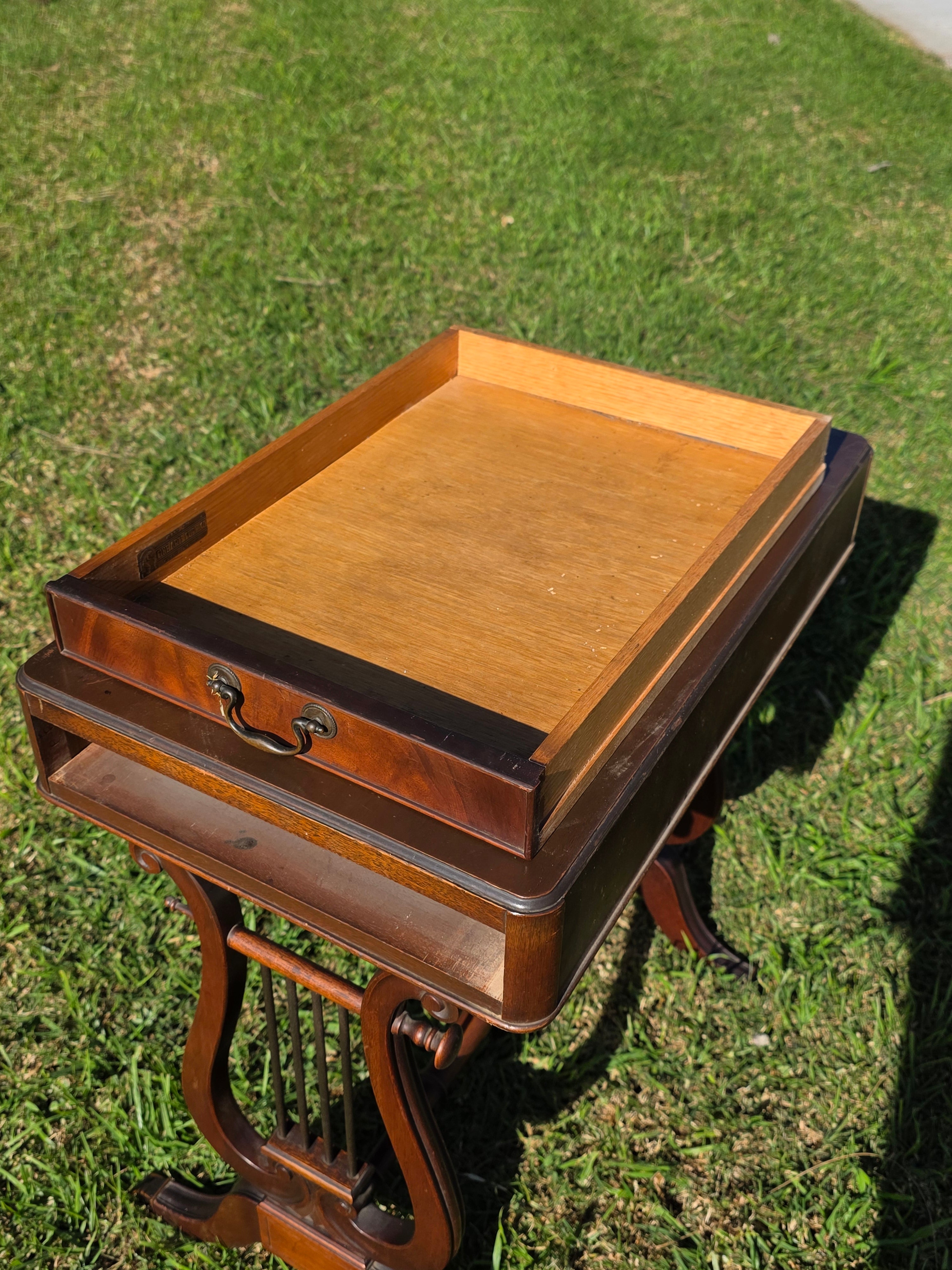 Vintage Fine Arts Furn Co. All-Wood Harp Table - Lyre Leg Side Table with Drawer