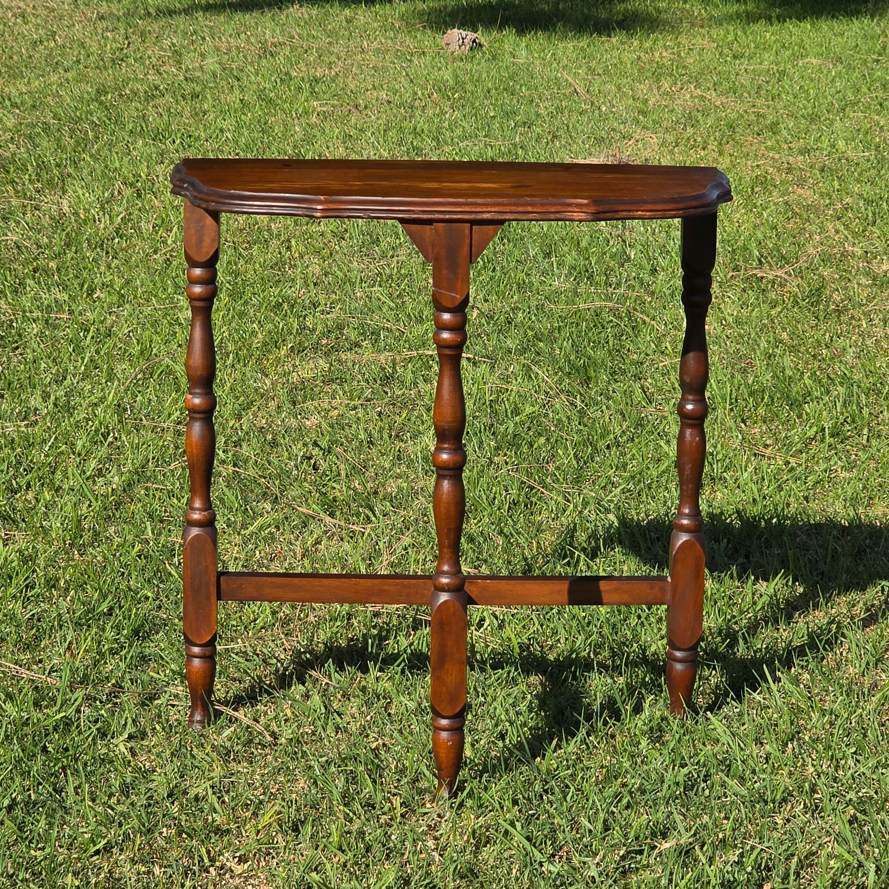 Early 20th Century Antique Half-Moon Console Table / All Slotted Screw Joinery