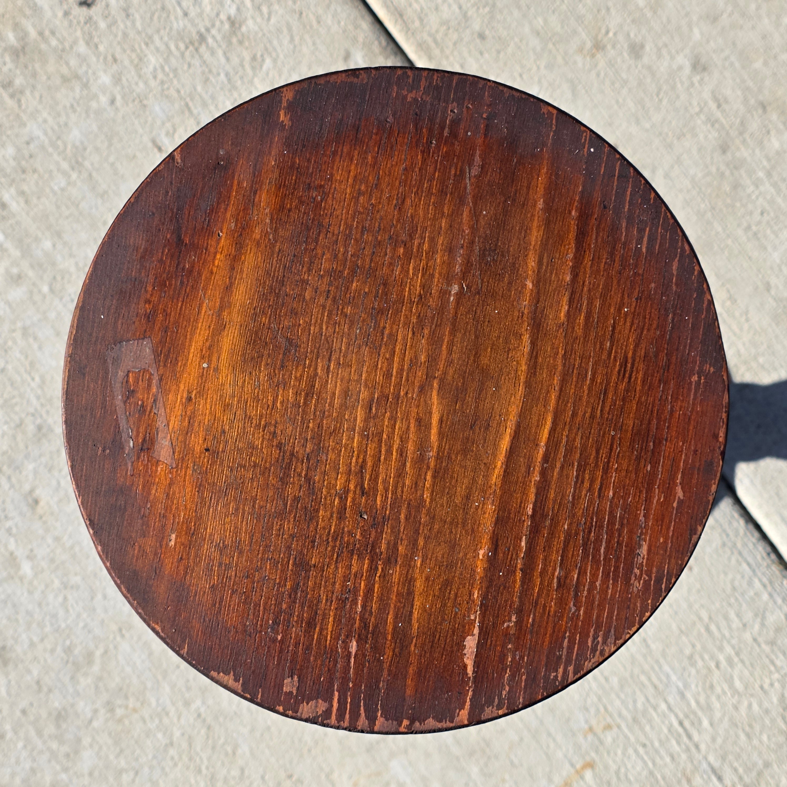 Vintage Round Pedestal Table / Spindle-Turned Stem & 4-Leg Plant Stand 25"H