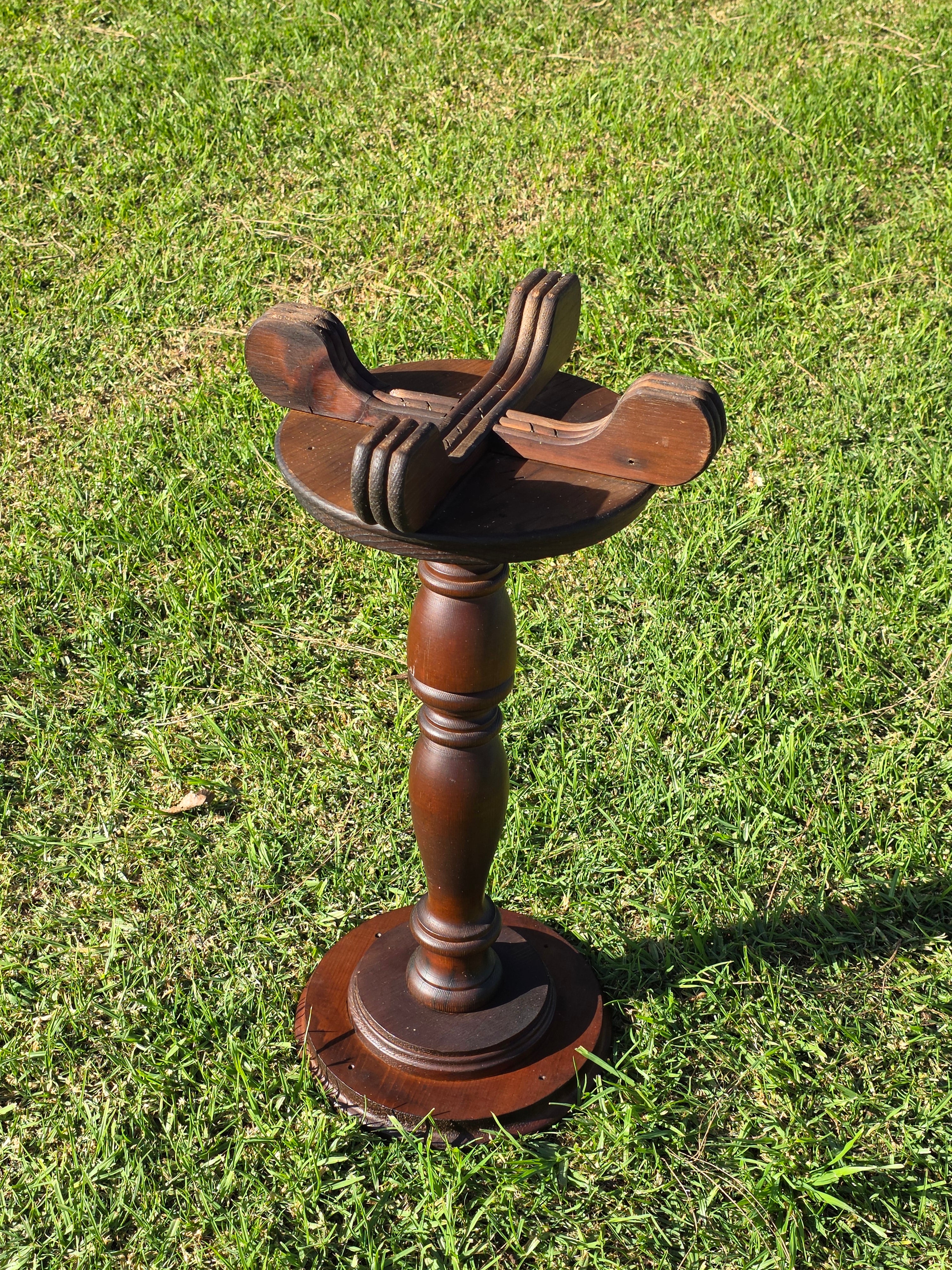 Vintage Round Pedestal Table / Spindle-Turned Stem & 4-Leg Plant Stand 25"H