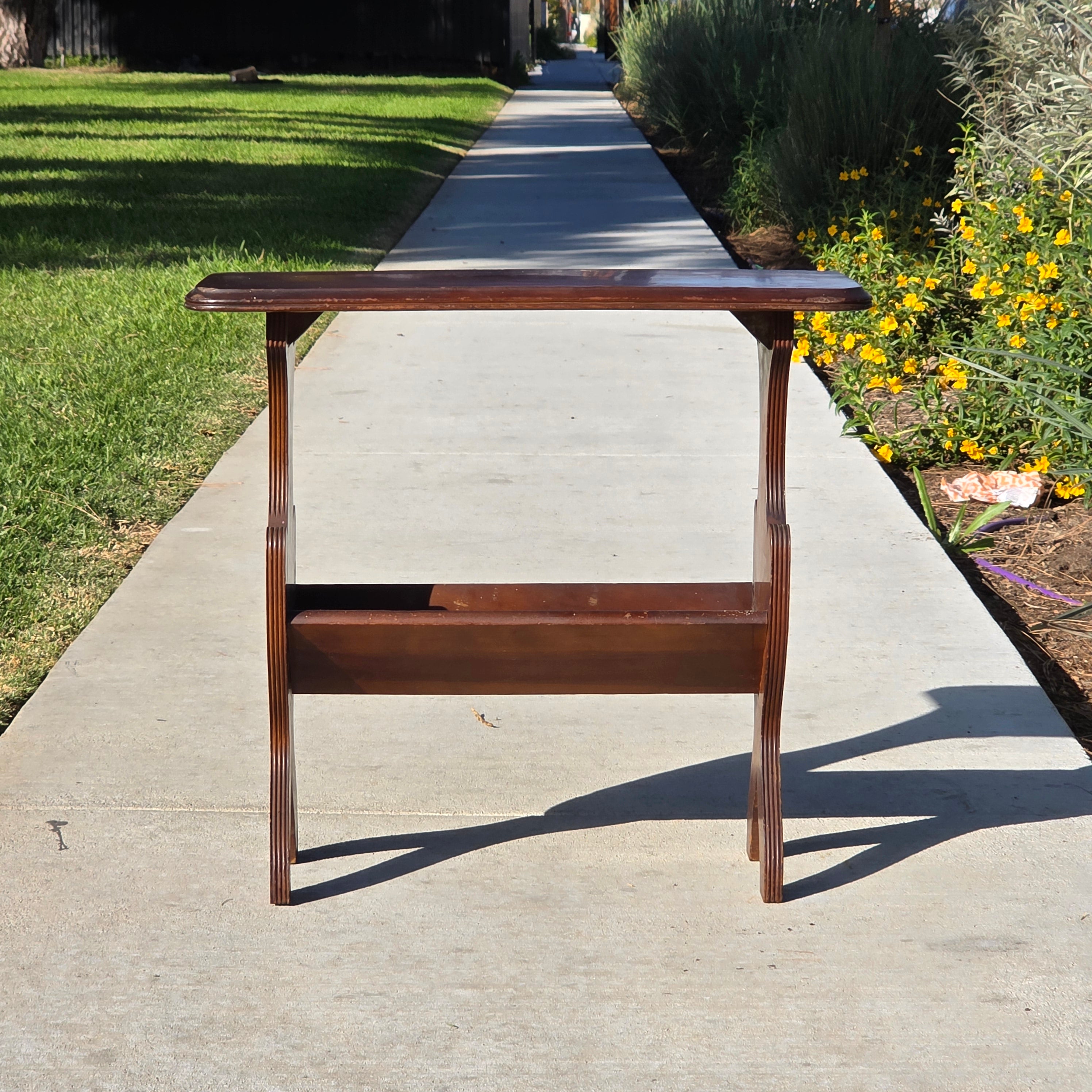 Vintage Wood Magazine Rack Side Table / c. 1930s-40s Library Accent