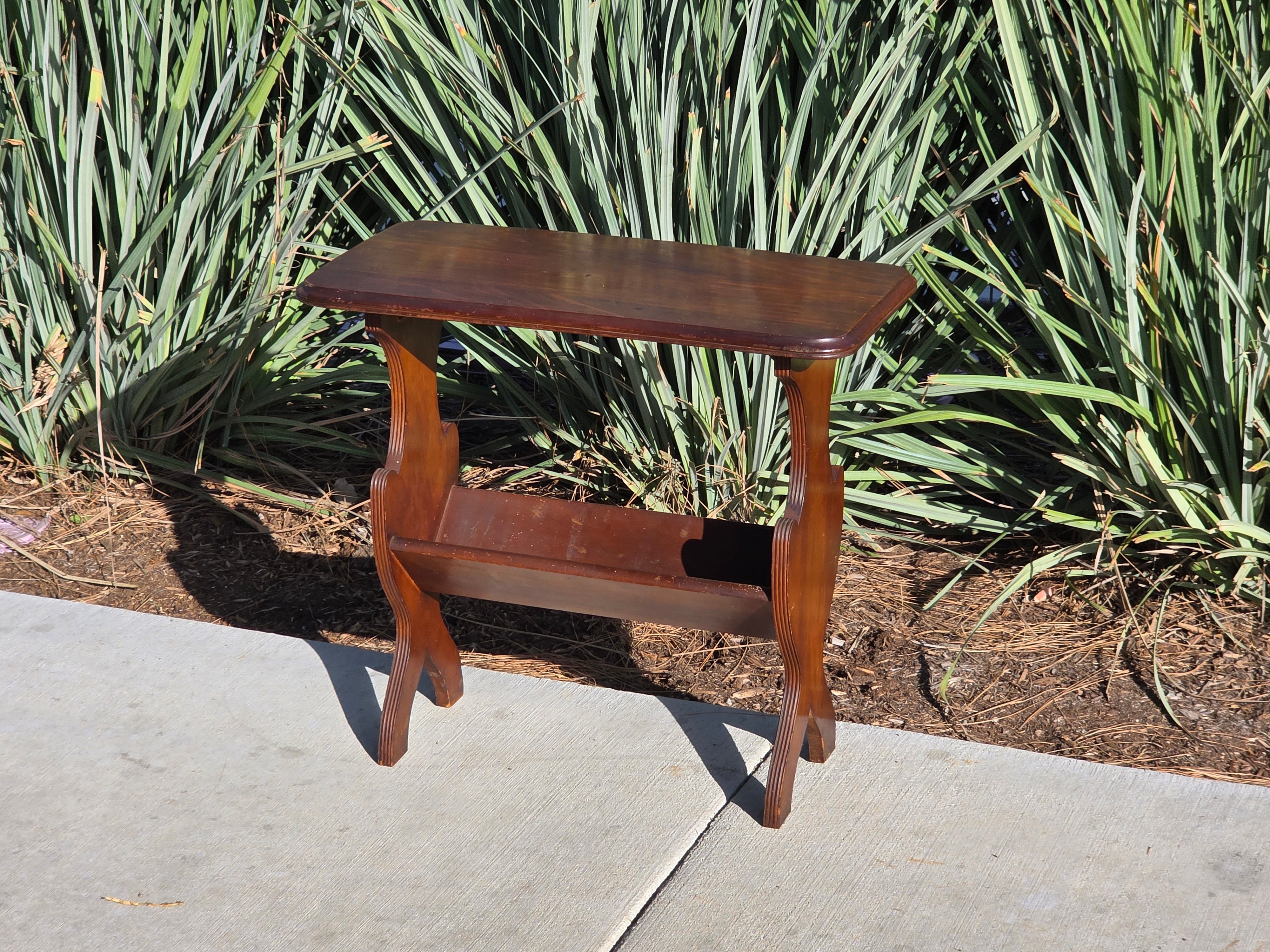 Vintage Wood Magazine Rack Side Table / c. 1930s-40s Library Accent