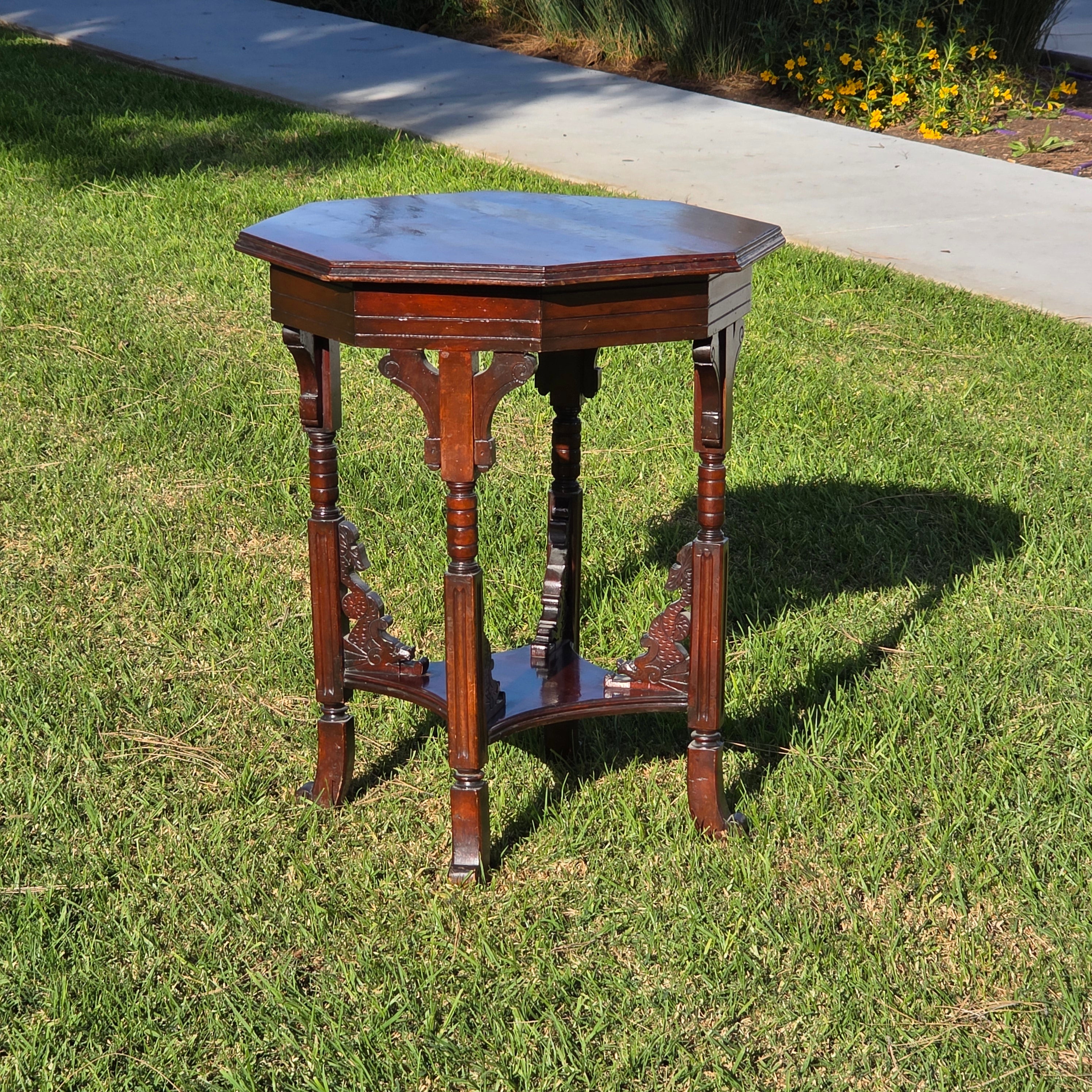 Late Victorian Chinoiserie Octagonal Parlour Table Carved Dragon Motifs (As-Is)