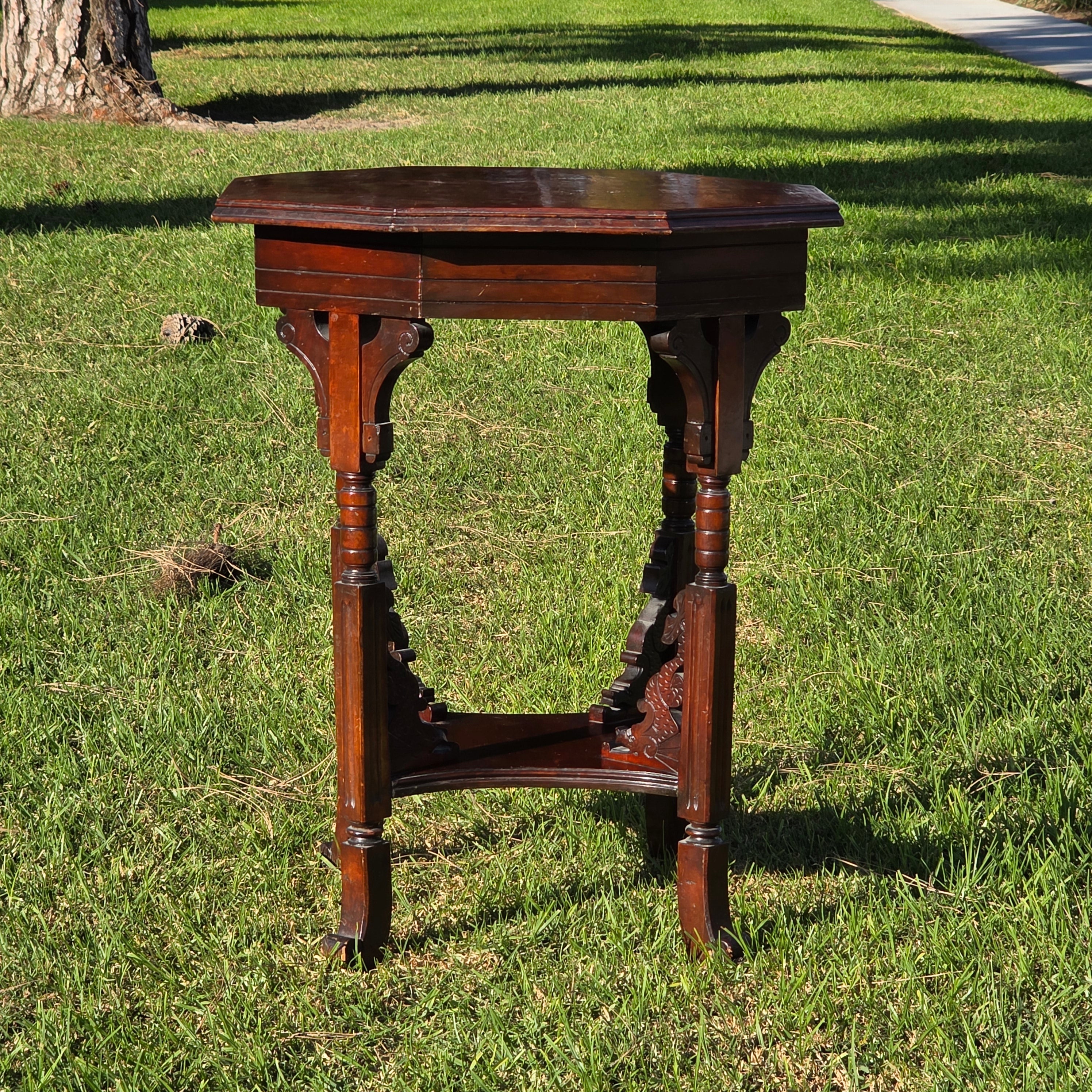 Late Victorian Chinoiserie Octagonal Parlour Table Carved Dragon Motifs (As-Is)