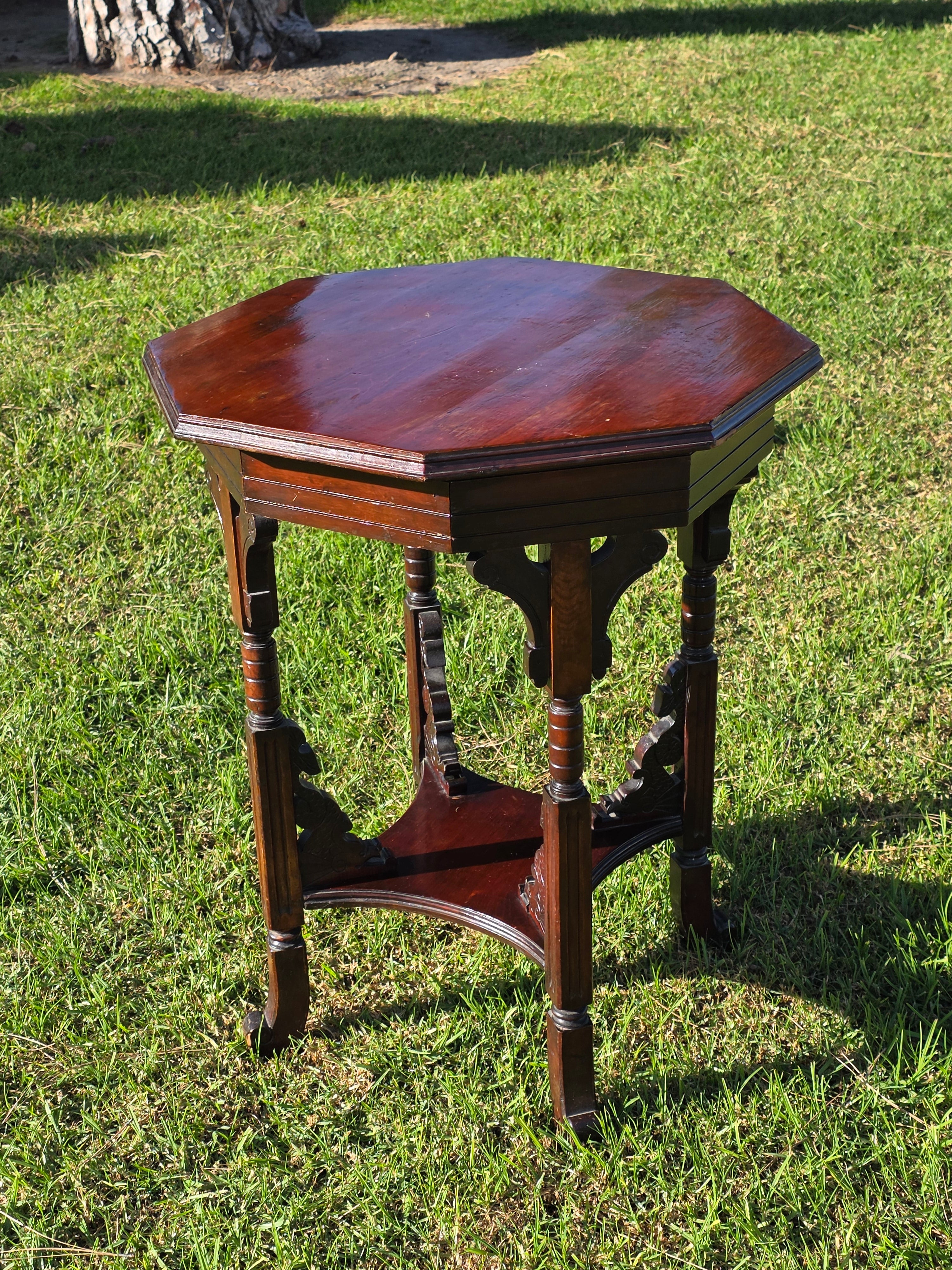 Late Victorian Chinoiserie Octagonal Parlour Table Carved Dragon Motifs (As-Is)