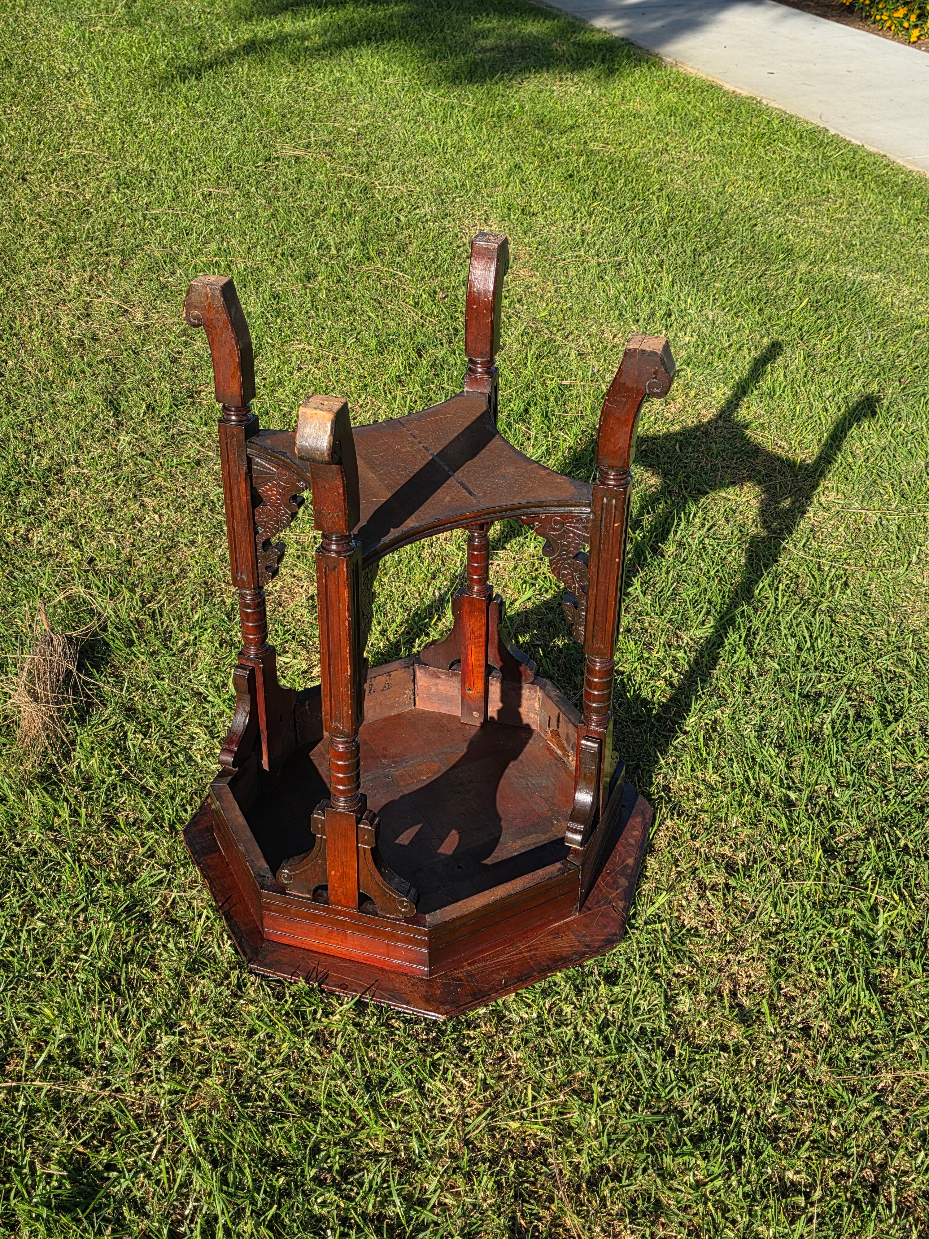 Late Victorian Chinoiserie Octagonal Parlour Table Carved Dragon Motifs (As-Is)