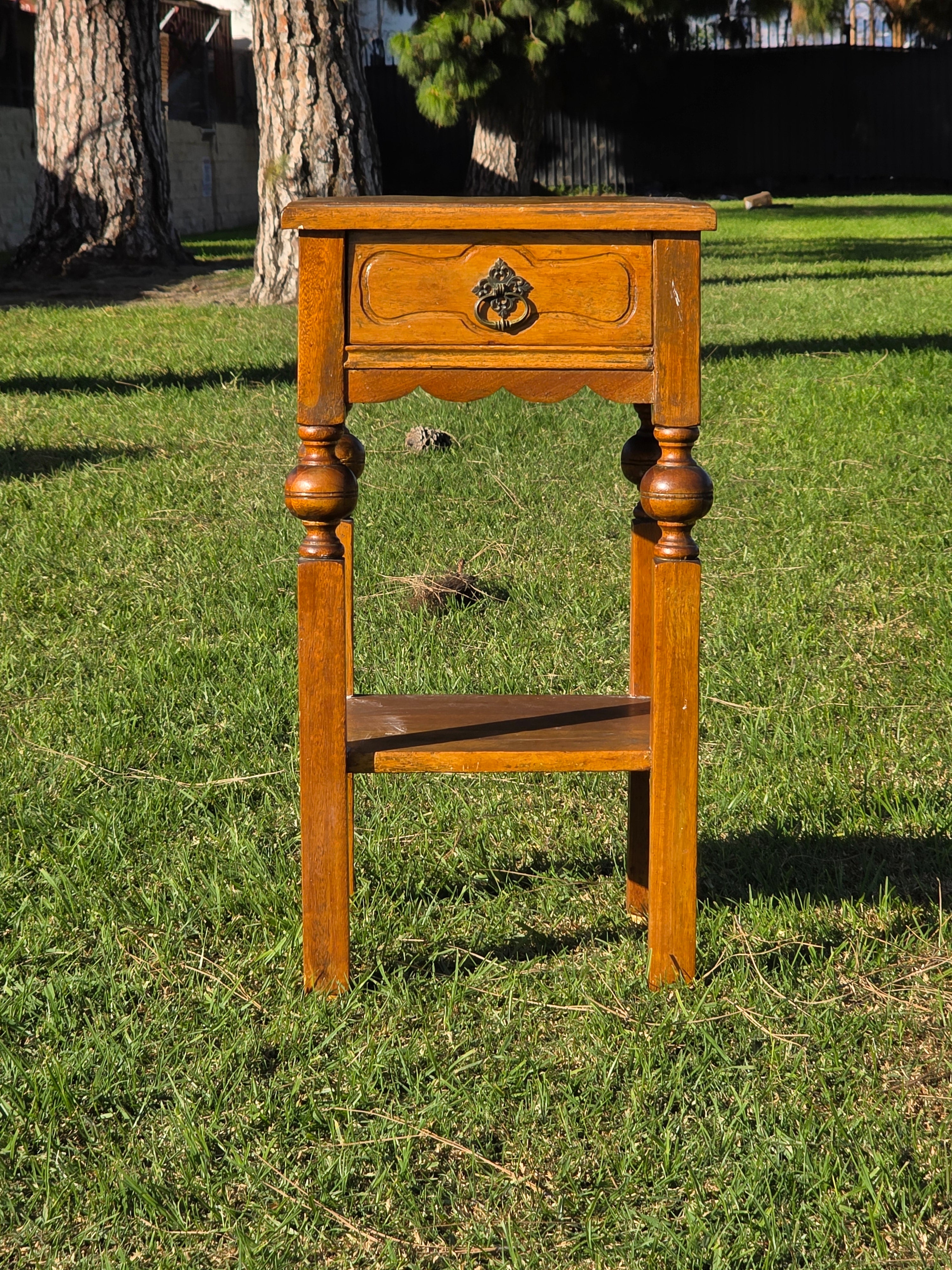 Antique Primitive Nightstand / c. 1890-1900 Handmade Tall Side Table 30"H