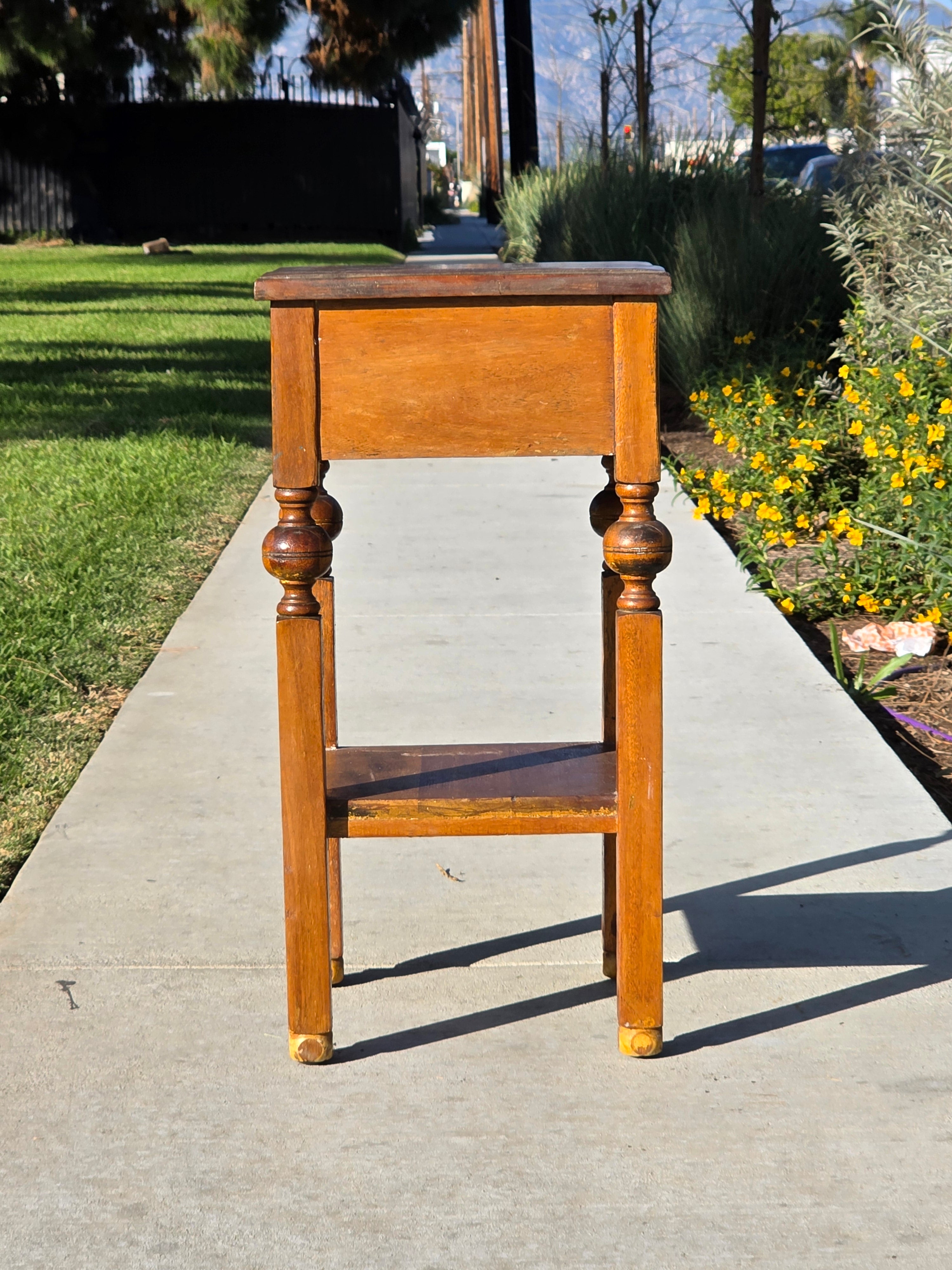 Antique Primitive Nightstand / c. 1890-1900 Handmade Tall Side Table 30"H