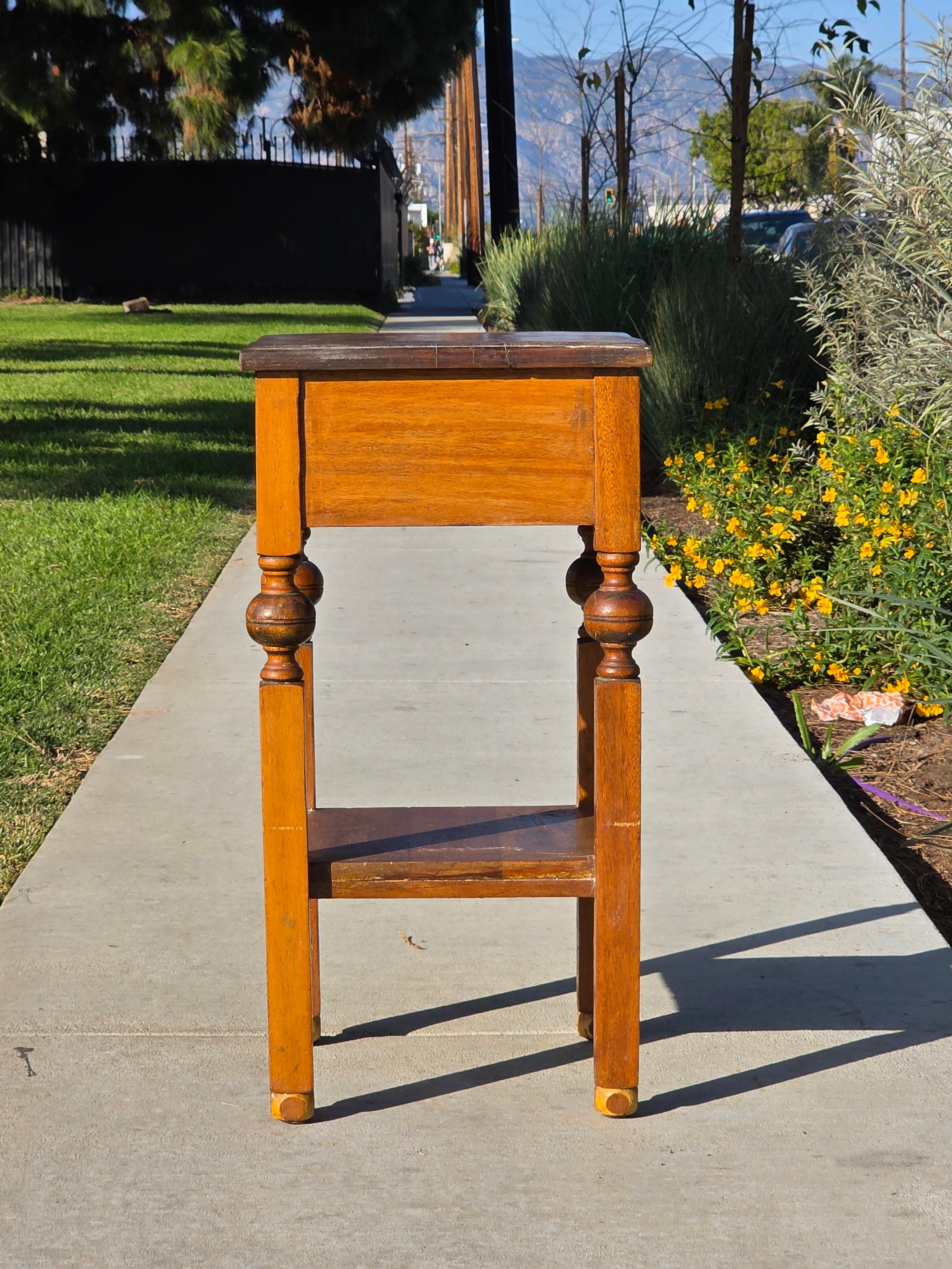 Antique Primitive Nightstand / c. 1890-1900 Handmade Tall Side Table 30"H