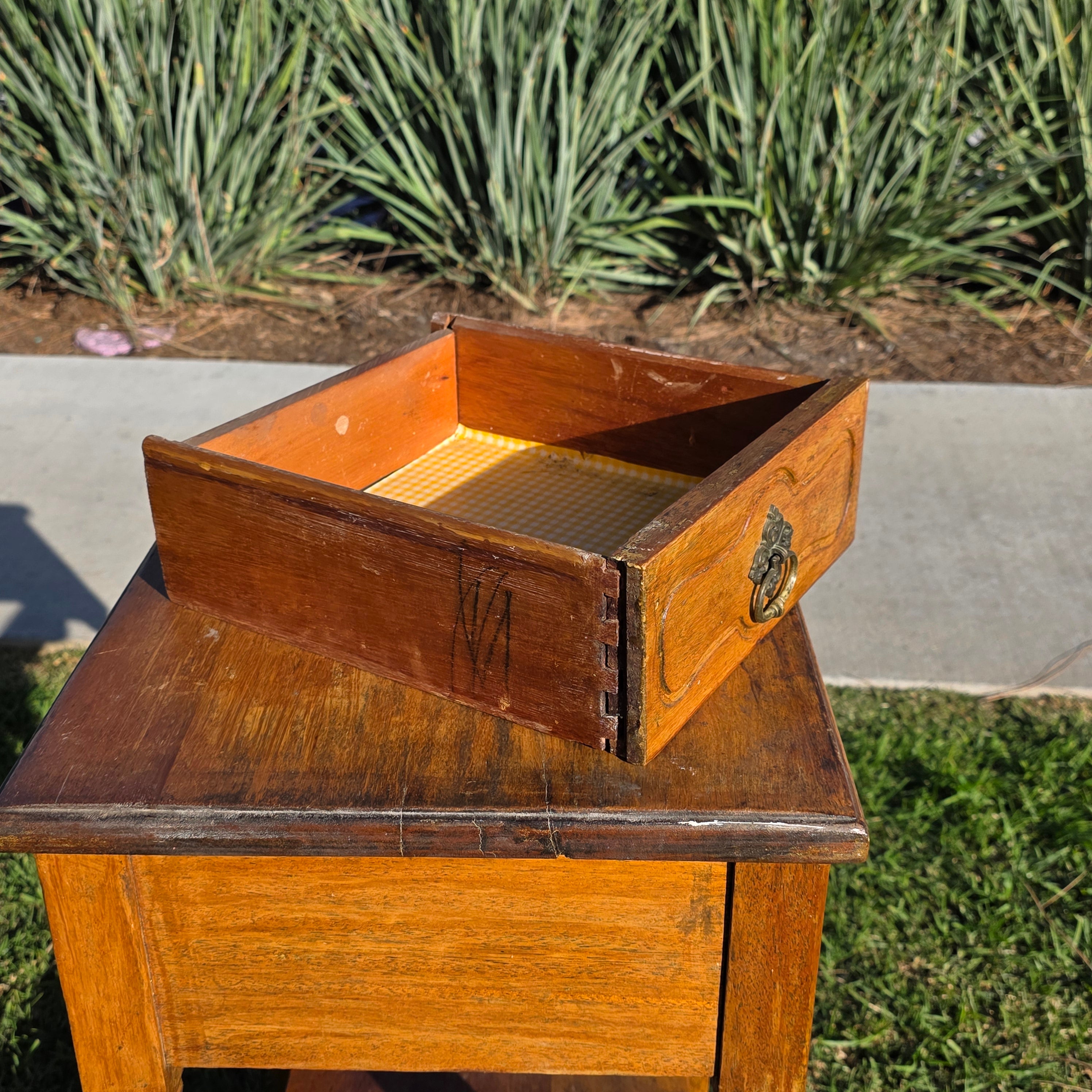 Antique Primitive Nightstand / c. 1890-1900 Handmade Tall Side Table 30"H