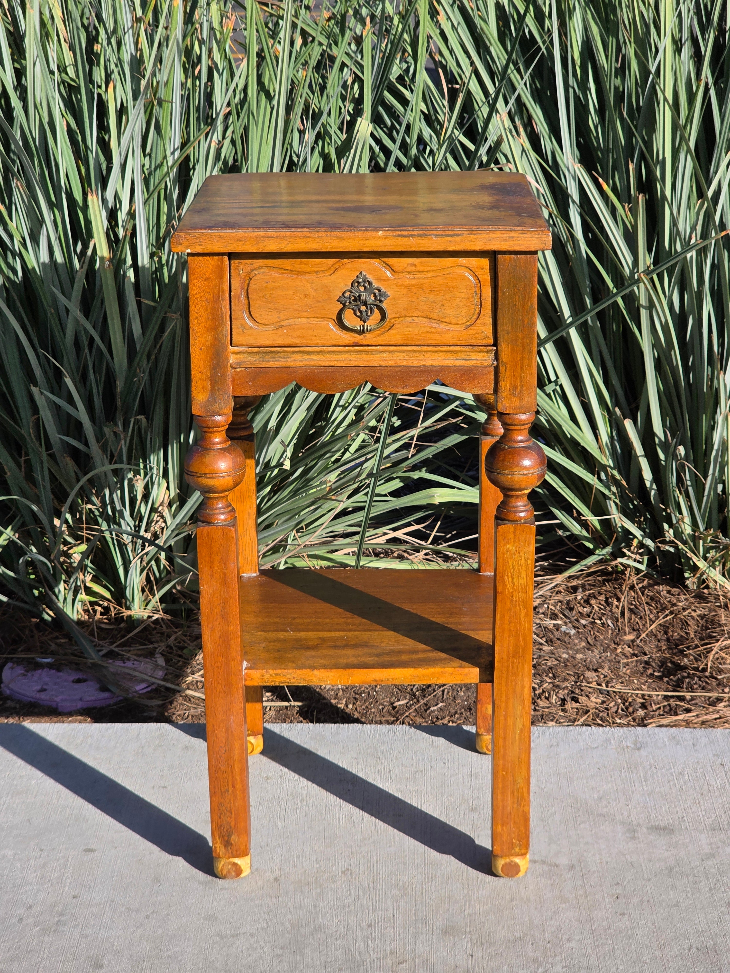 Antique Primitive Nightstand / c. 1890-1900 Handmade Tall Side Table 30"H