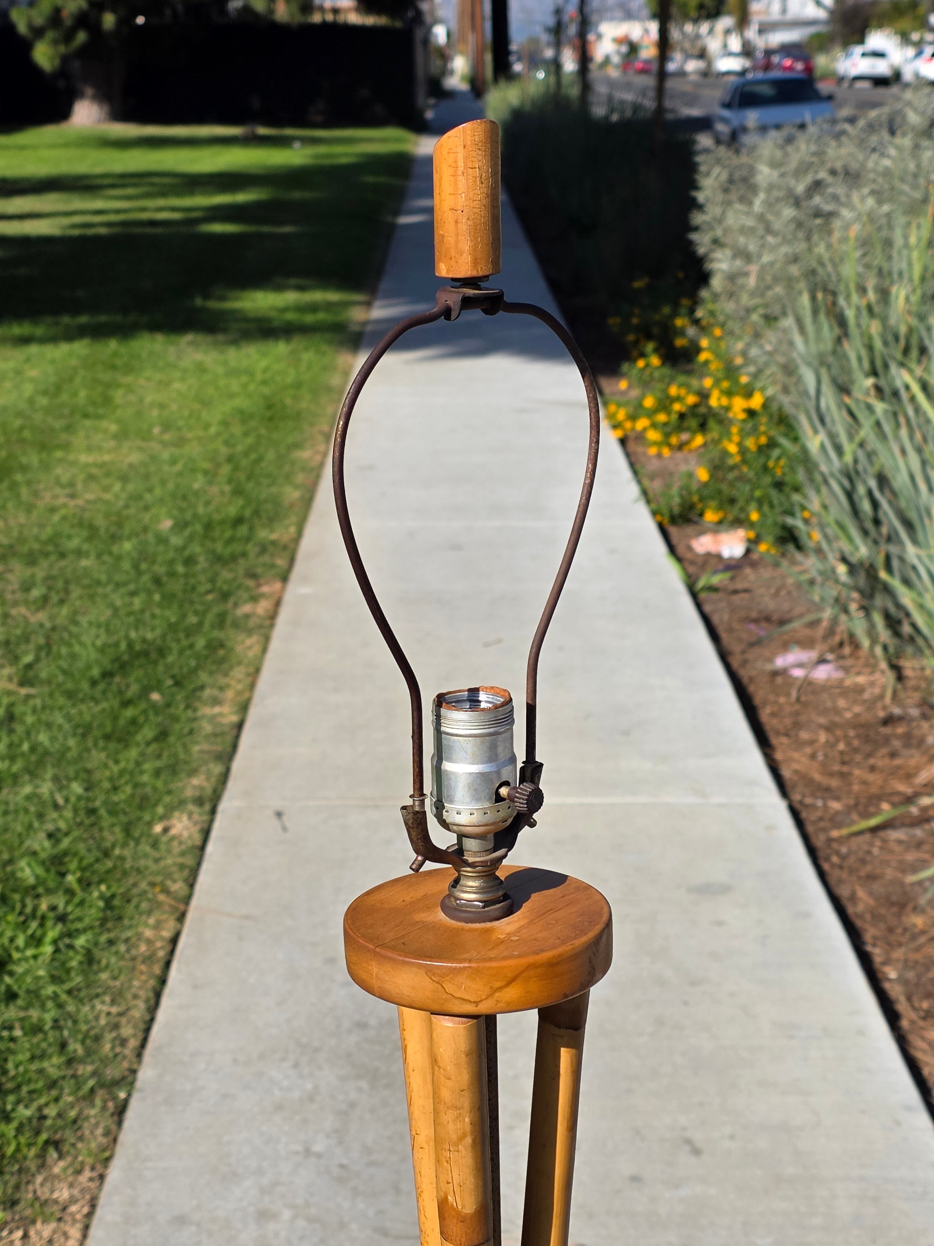 Vintage Mid-Century Modern Bamboo & Rattan Tripod Floor Lamp (1950s-60s)
