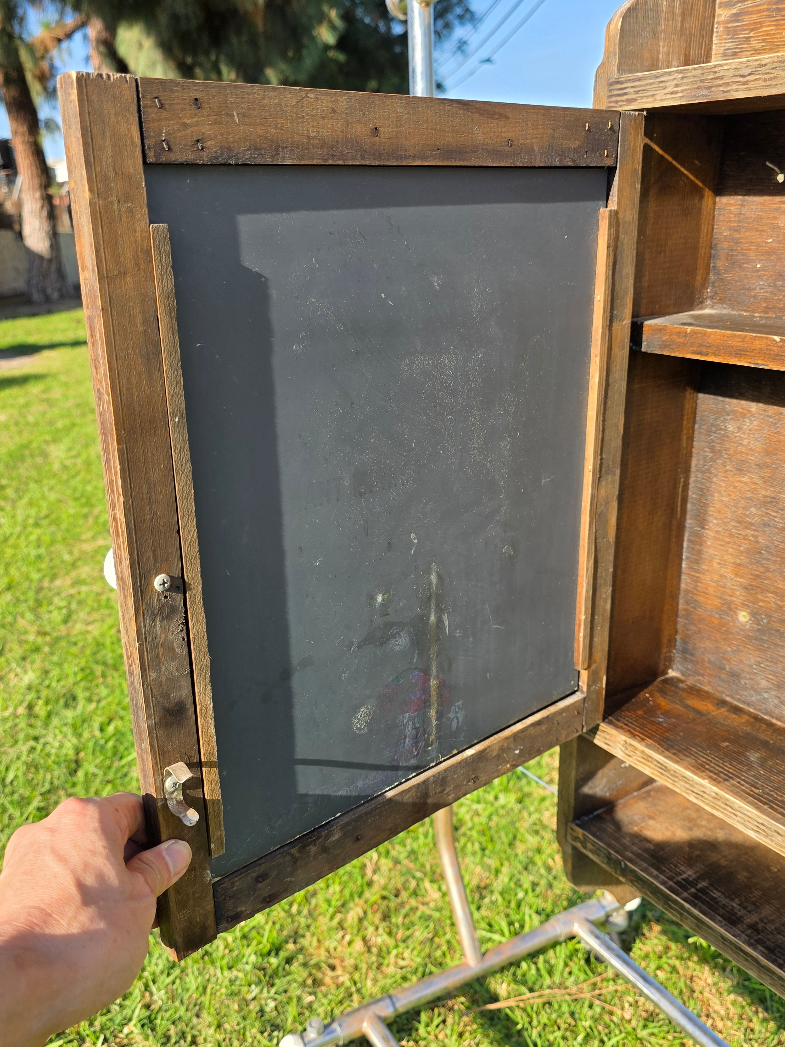 Vintage Mexican Rustic Pine Medicine Cabinet w/ Hand-Carved Leaf Detail
