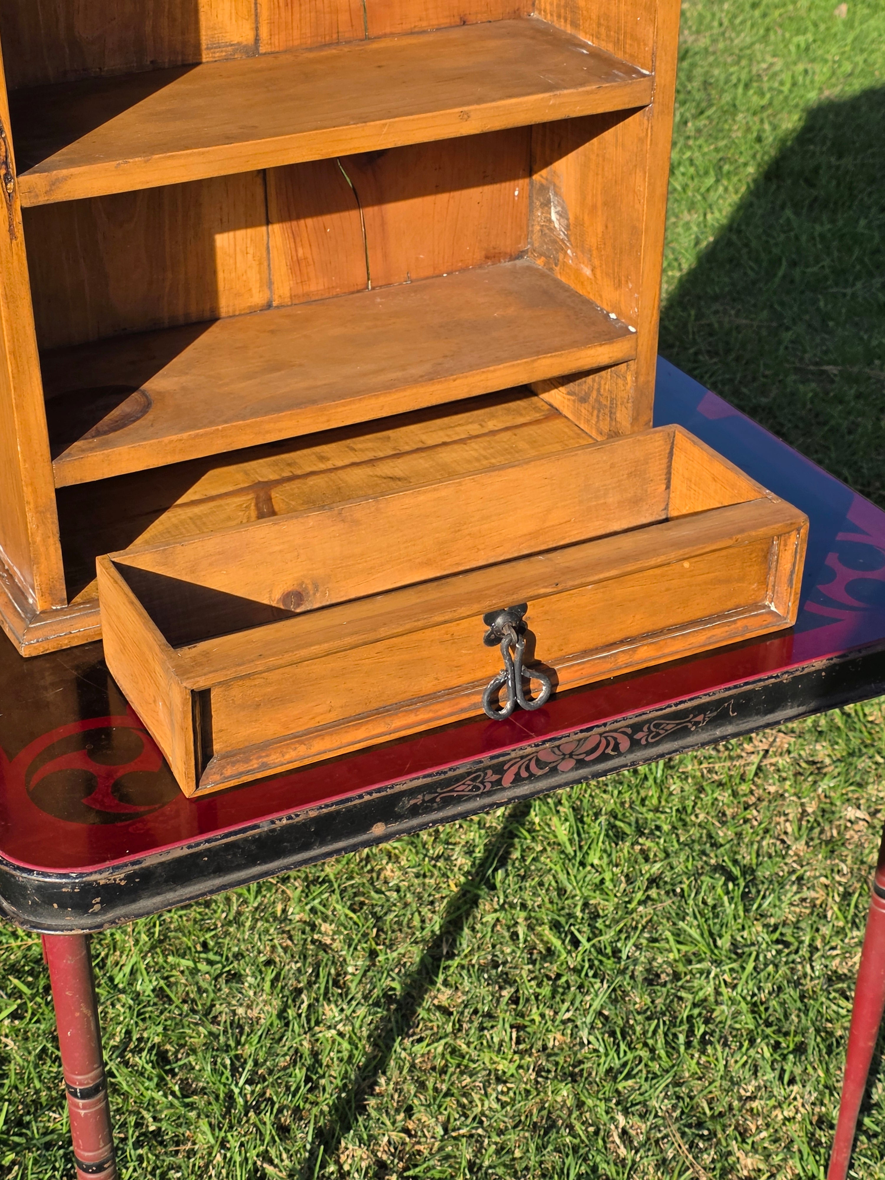 Vintage Mexican Pine Bookcase / 4-Tier Wall Mounted Display Shelf w/ Drawer 32"H