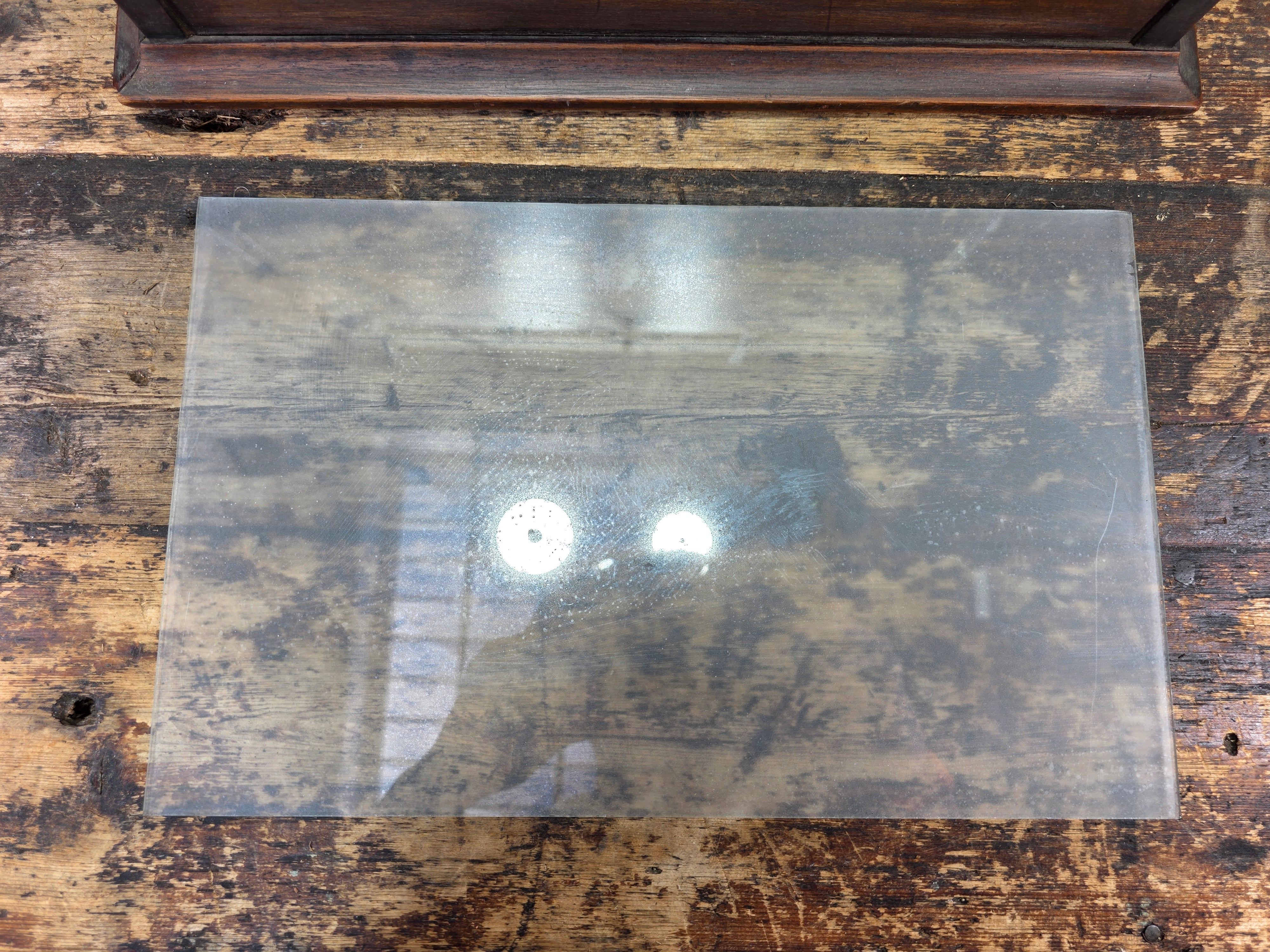 Antique Country Store Wood Countertop Showcase w/ Frosted Glass Jewelry Display