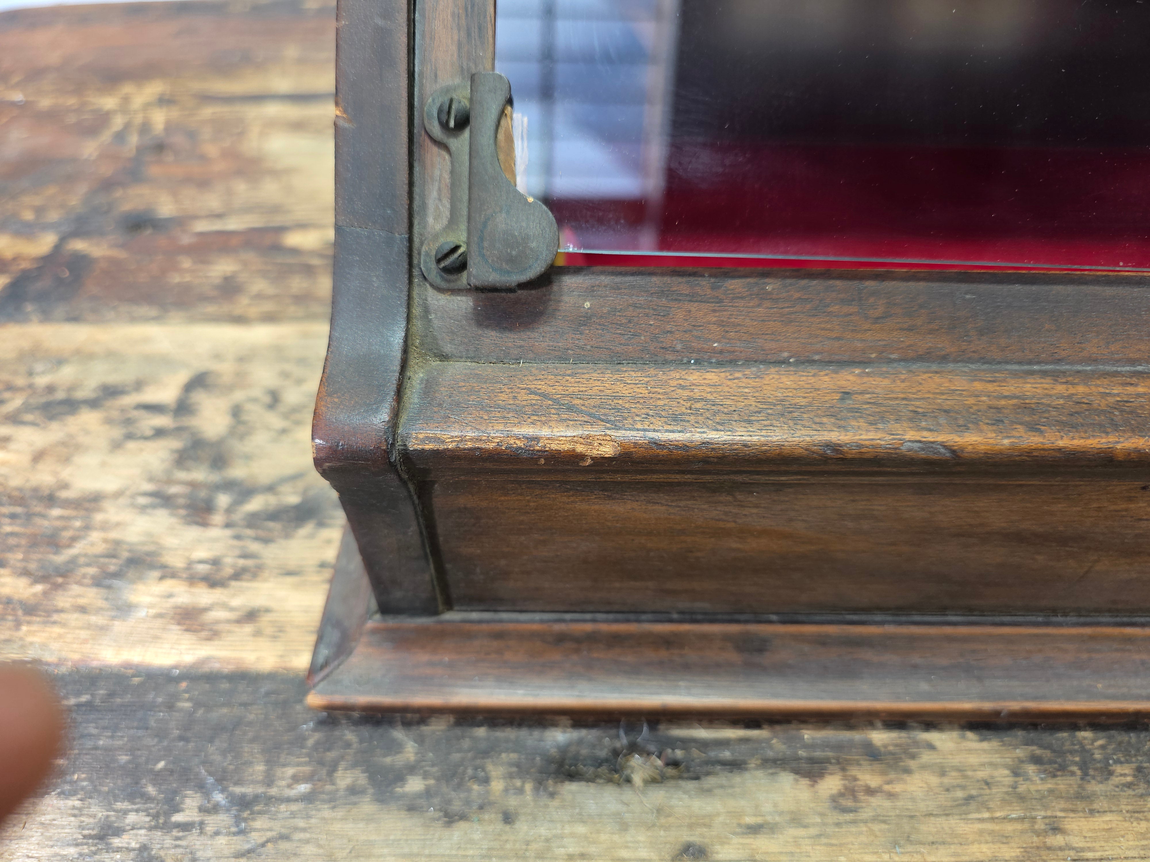 Antique Country Store Wood Countertop Showcase w/ Frosted Glass Jewelry Display