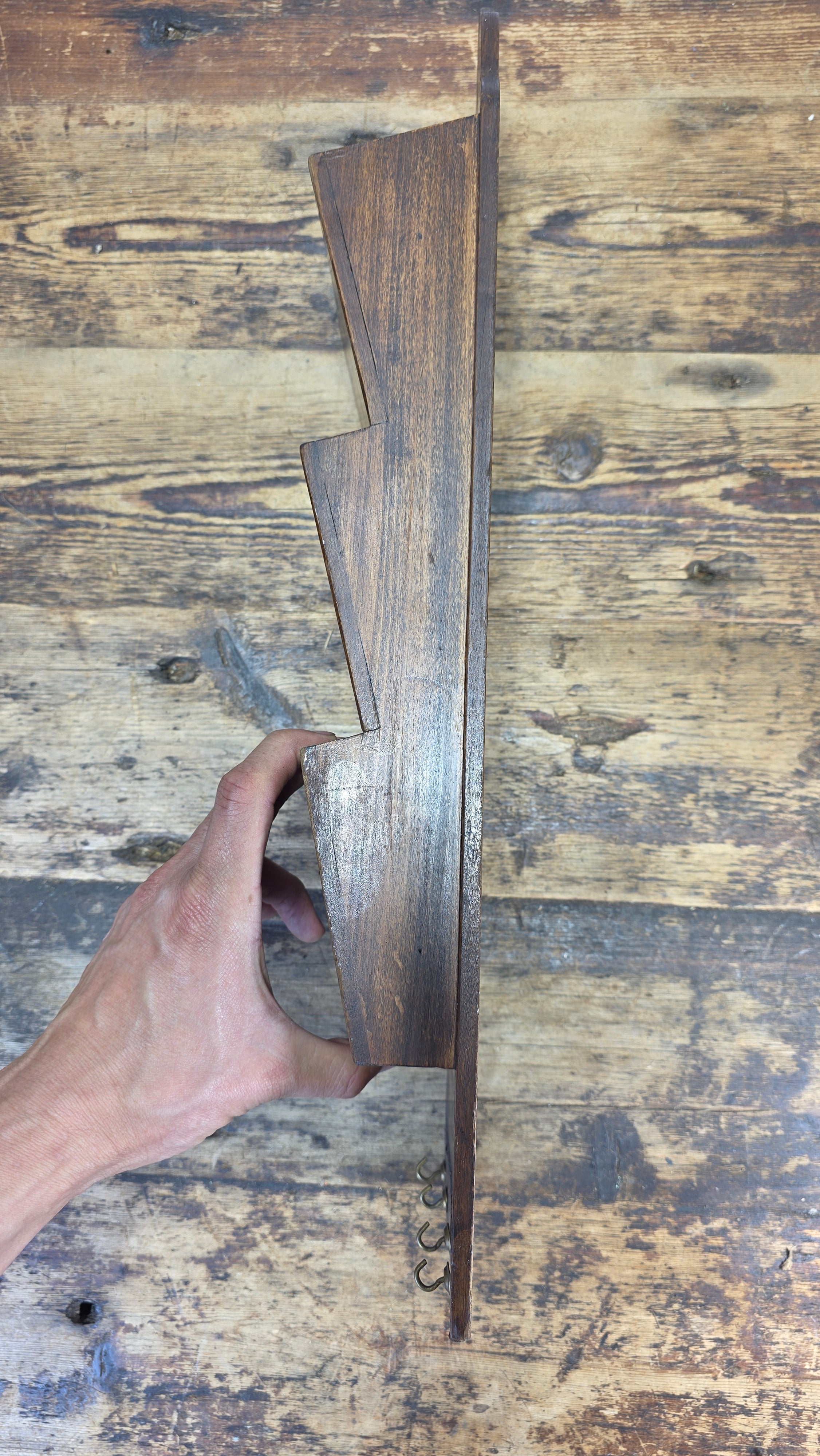 Vintage Wood Wall-Mounted Mail Organizer & Key Rack with 4 Hooks