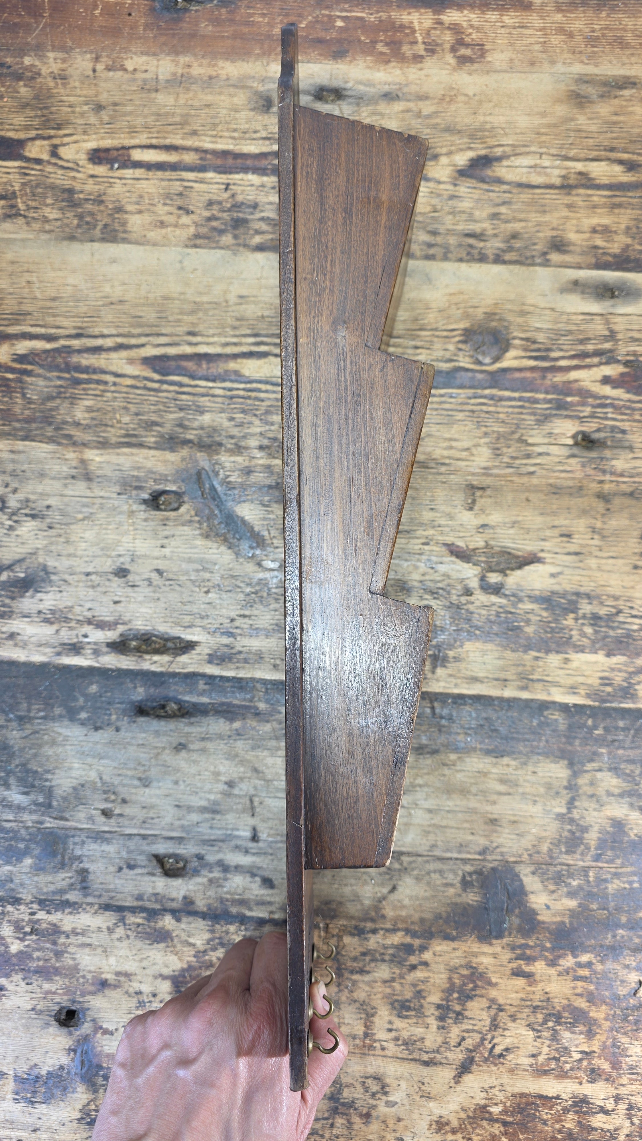Vintage Wood Wall-Mounted Mail Organizer & Key Rack with 4 Hooks