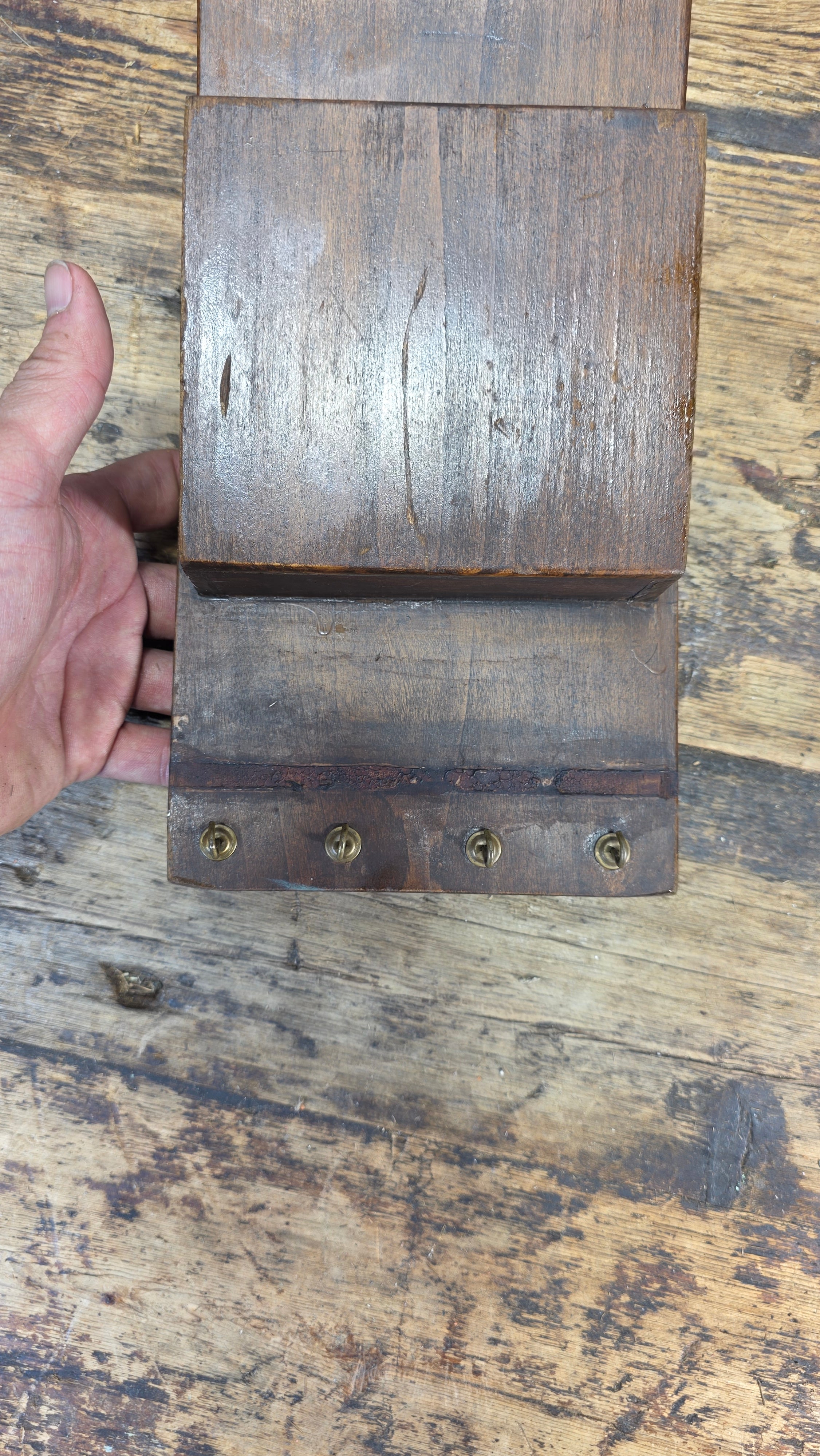 Vintage Wood Wall-Mounted Mail Organizer & Key Rack with 4 Hooks