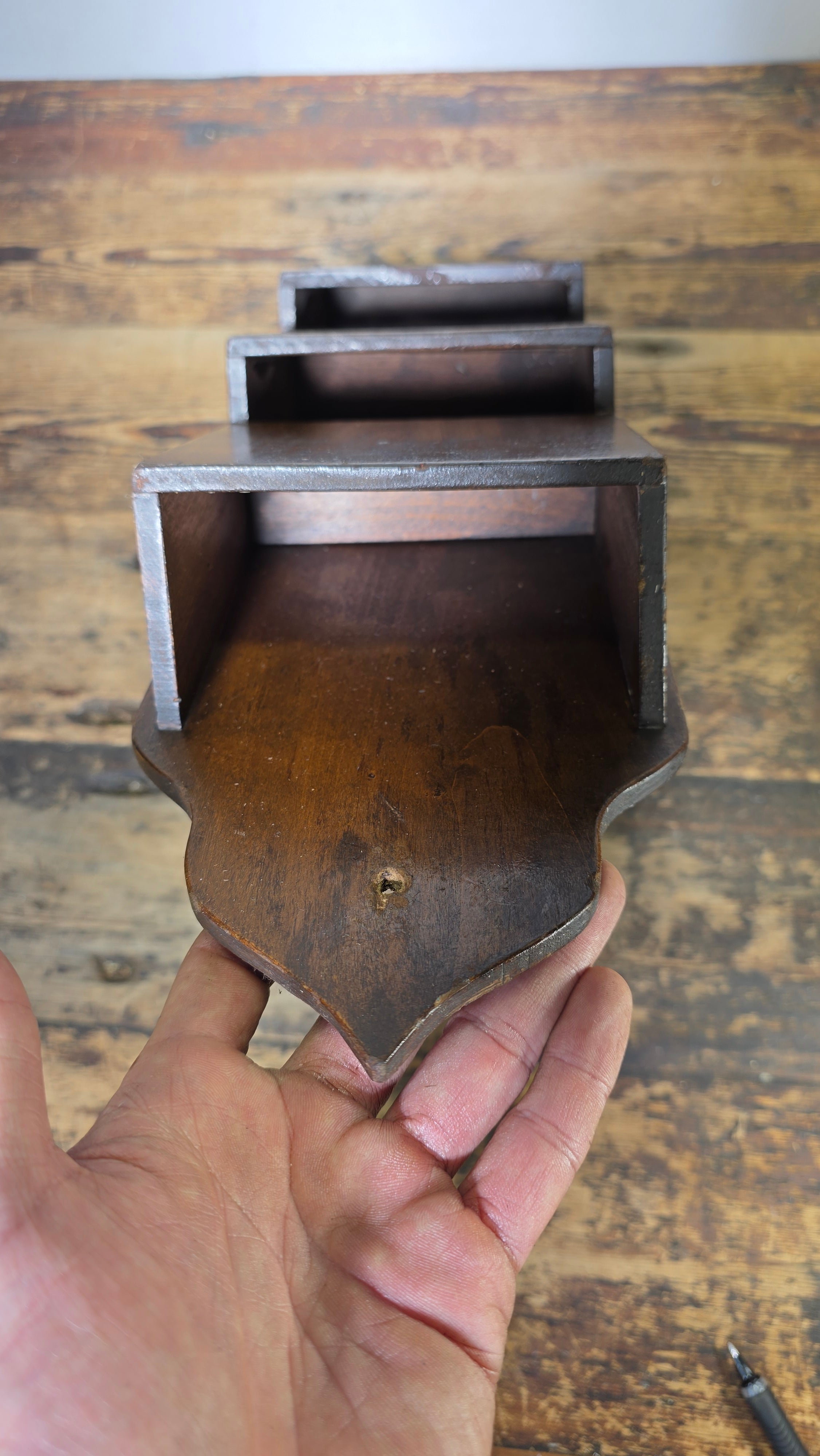 Vintage Wood Wall-Mounted Mail Organizer & Key Rack with 4 Hooks