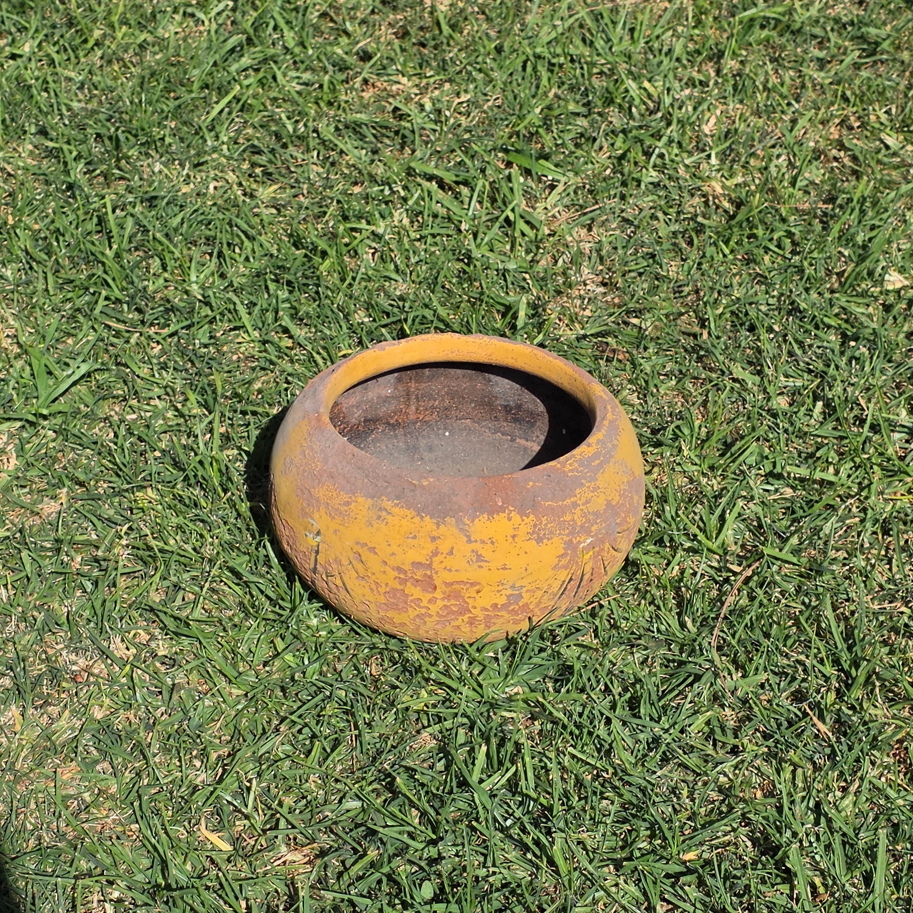 Vintage Spherical Yellow Terracotta Planter - Rustic Round Garden Pot 8.5"Dia