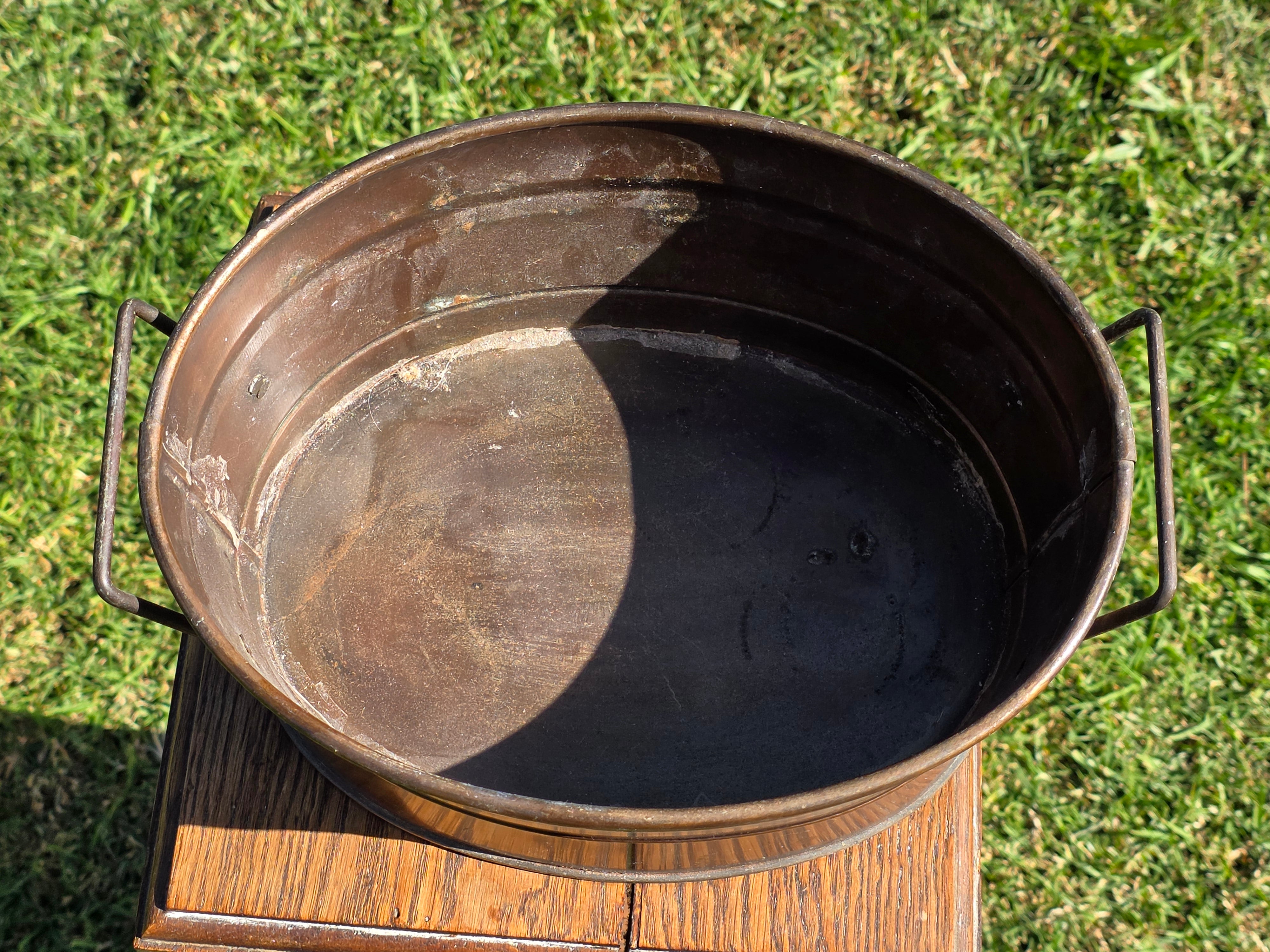 Vintage Style Copper-Finished Oval Metal Basket with Handles - Made in India
