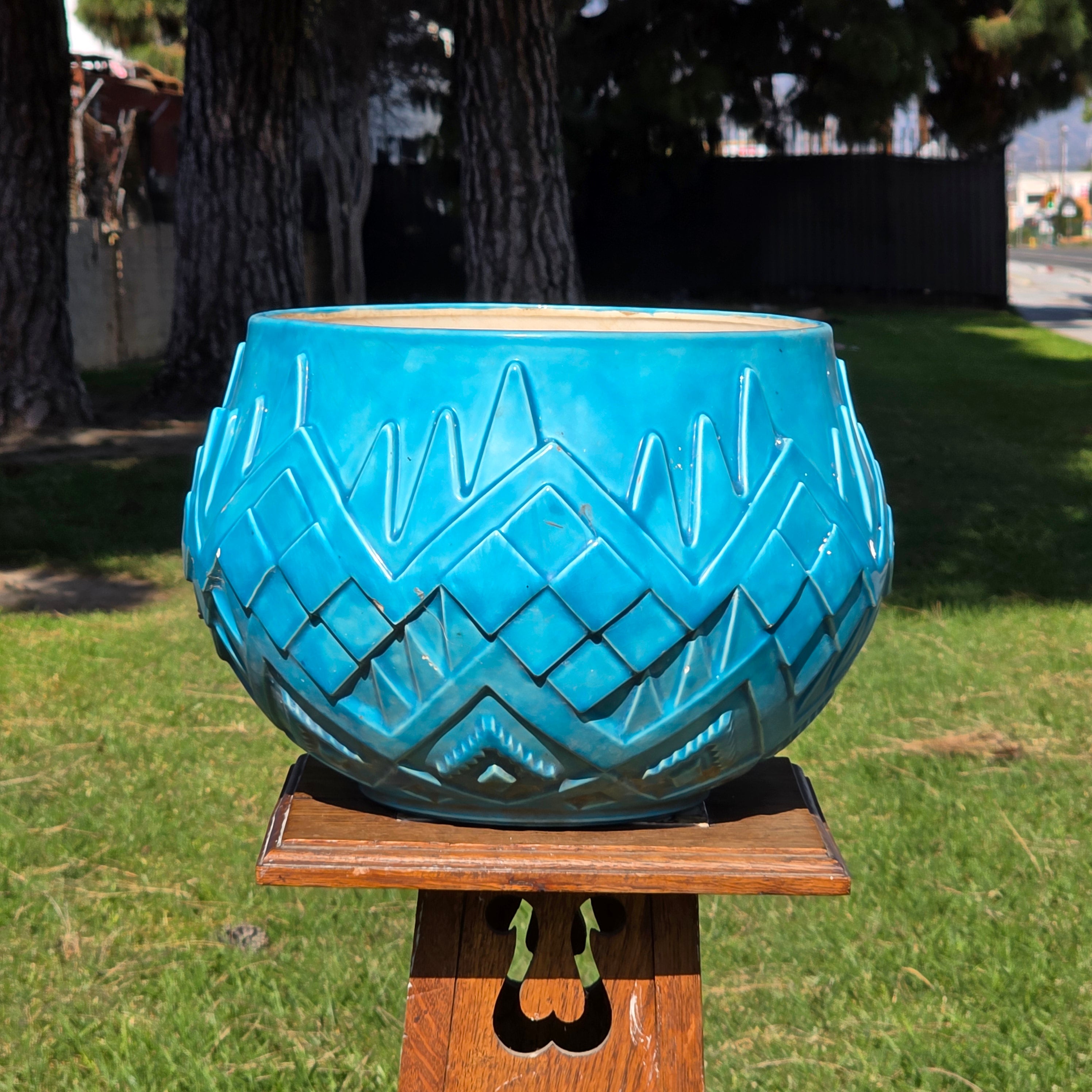 Oversized 14" Atlantic Mold Southwestern Ceramic Planter - Turquoise Accents
