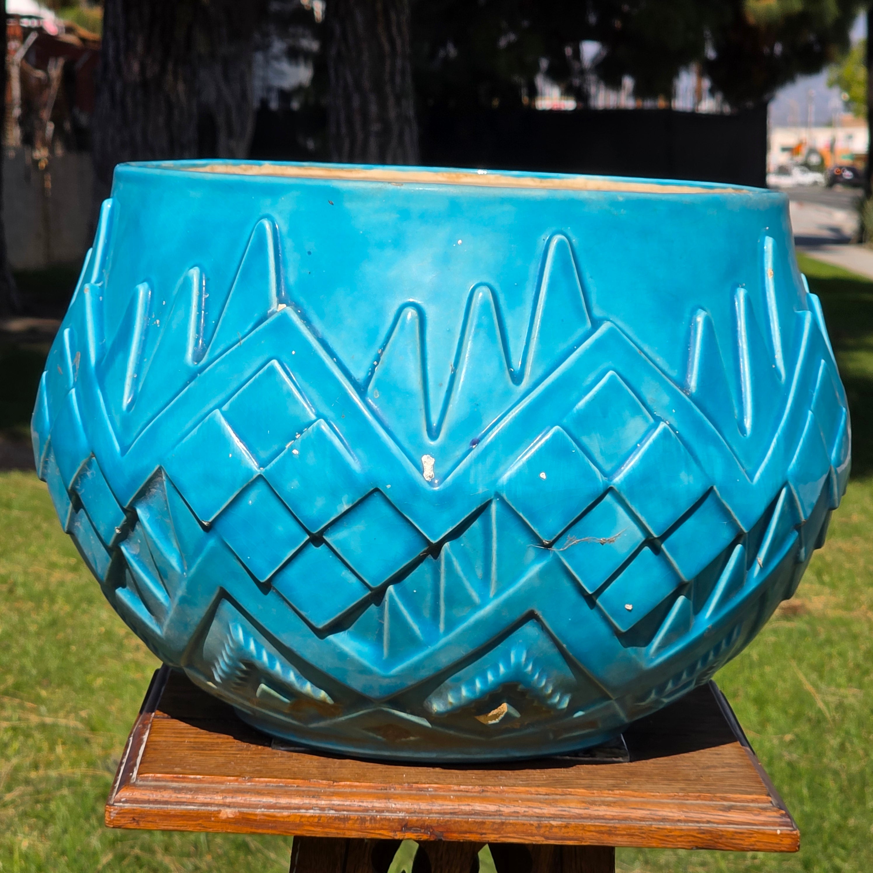 Oversized 14" Atlantic Mold Southwestern Ceramic Planter - Turquoise Accents