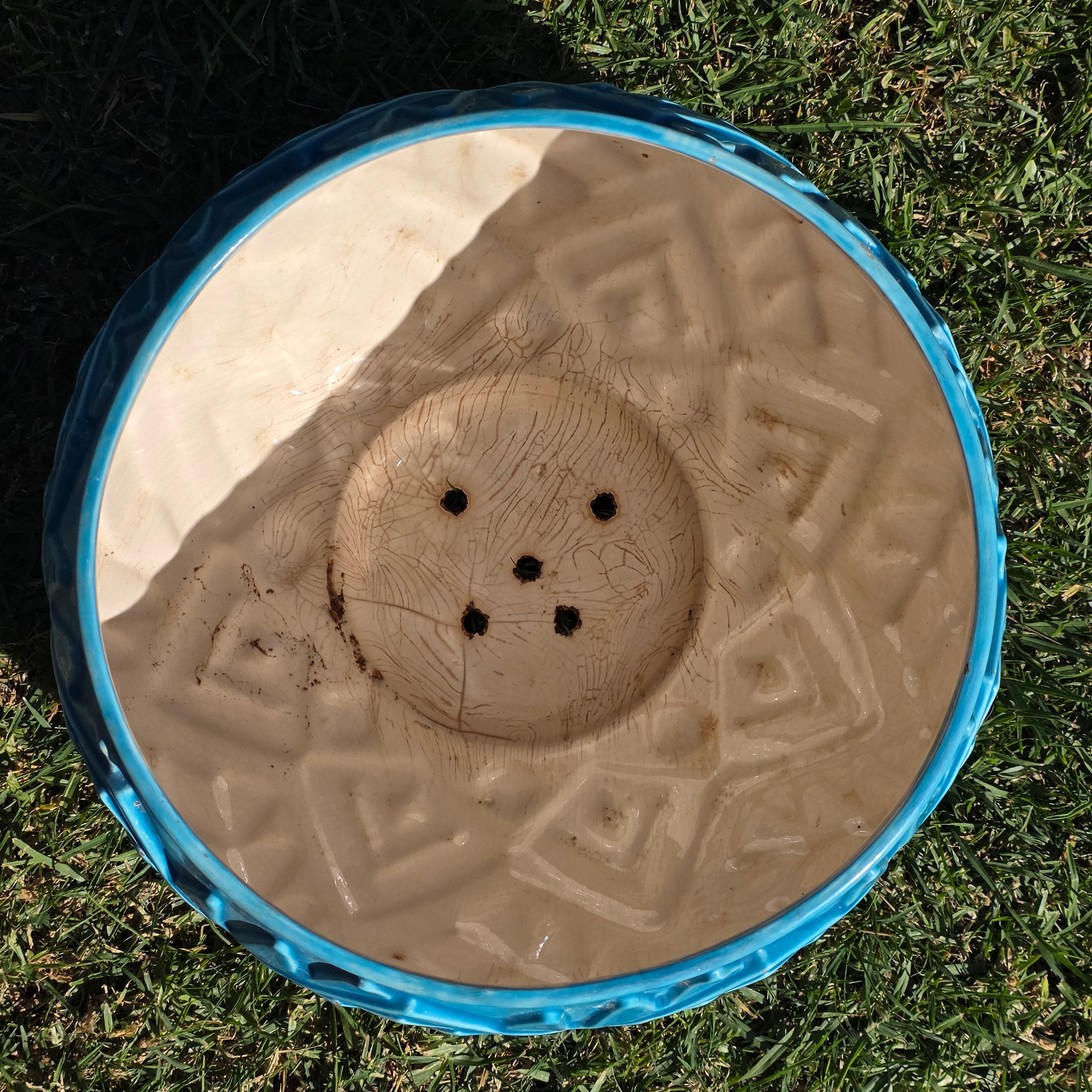 Oversized 14" Atlantic Mold Southwestern Ceramic Planter - Turquoise Accents