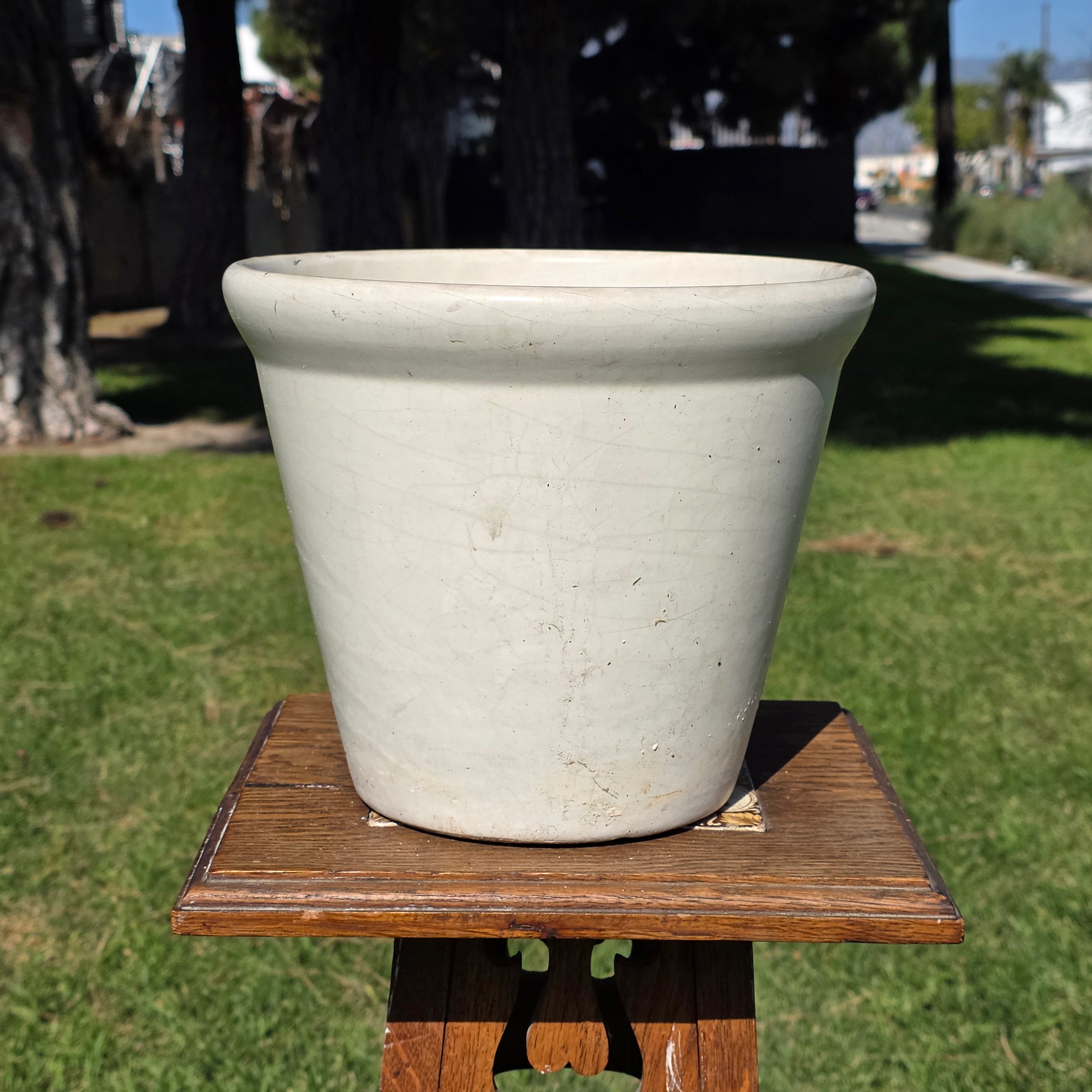 Vintage White Glazed Ceramic Garden Planter - 10" Diameter