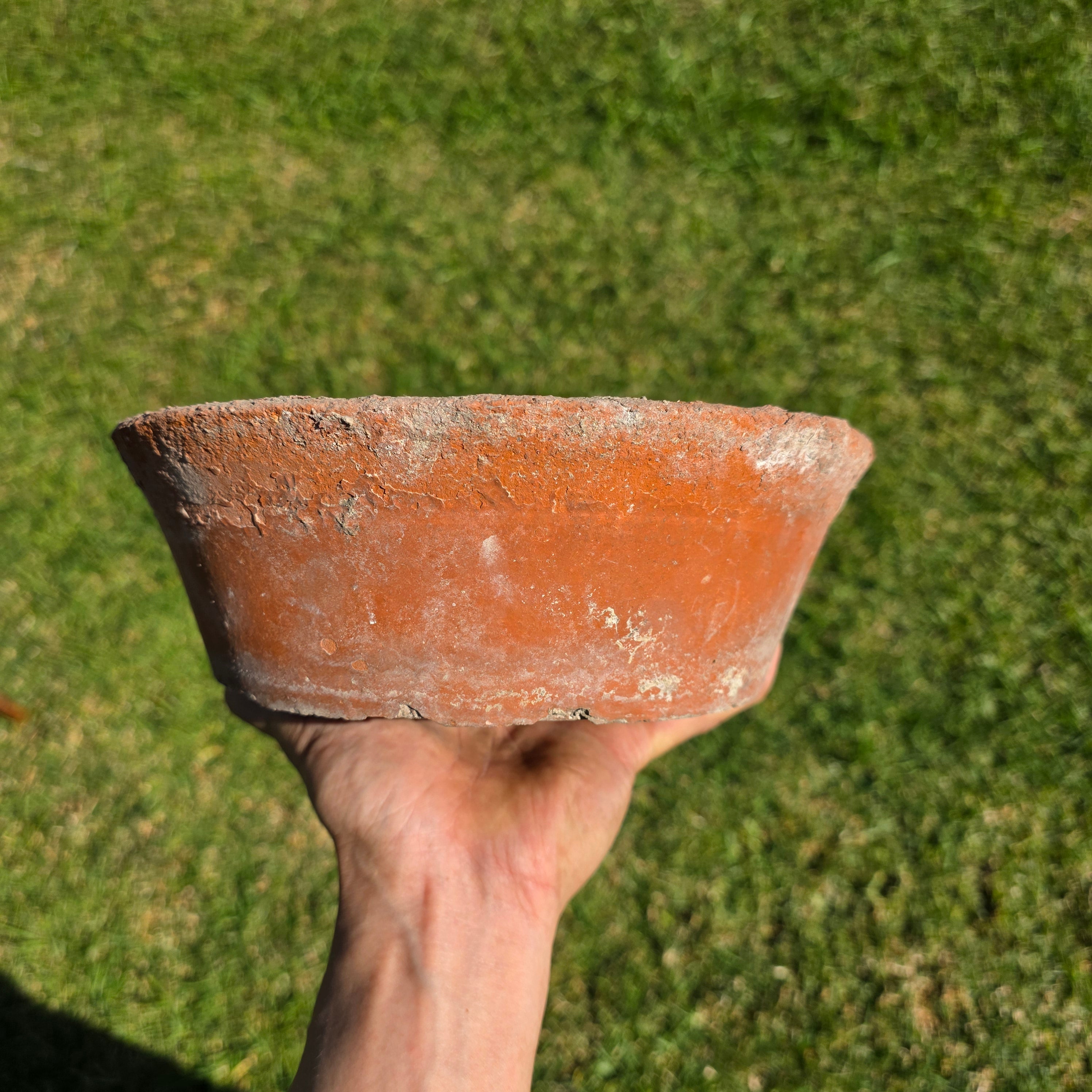 Vintage Weathered Terracotta Bowl - Aged Earthy Patina Planter 9"Dia x 3"H