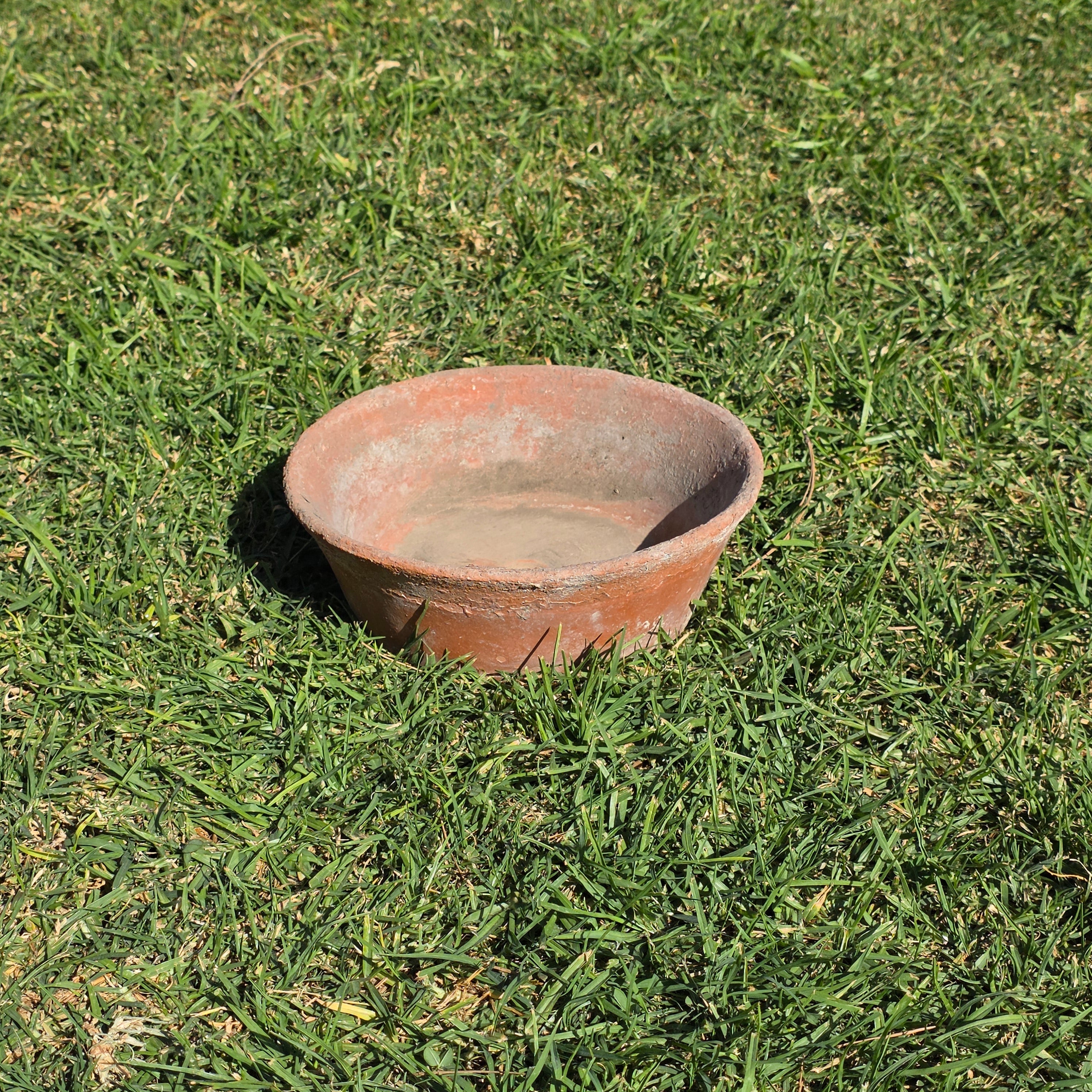 Vintage Weathered Terracotta Bowl - Aged Earthy Patina Planter 9"Dia x 3"H