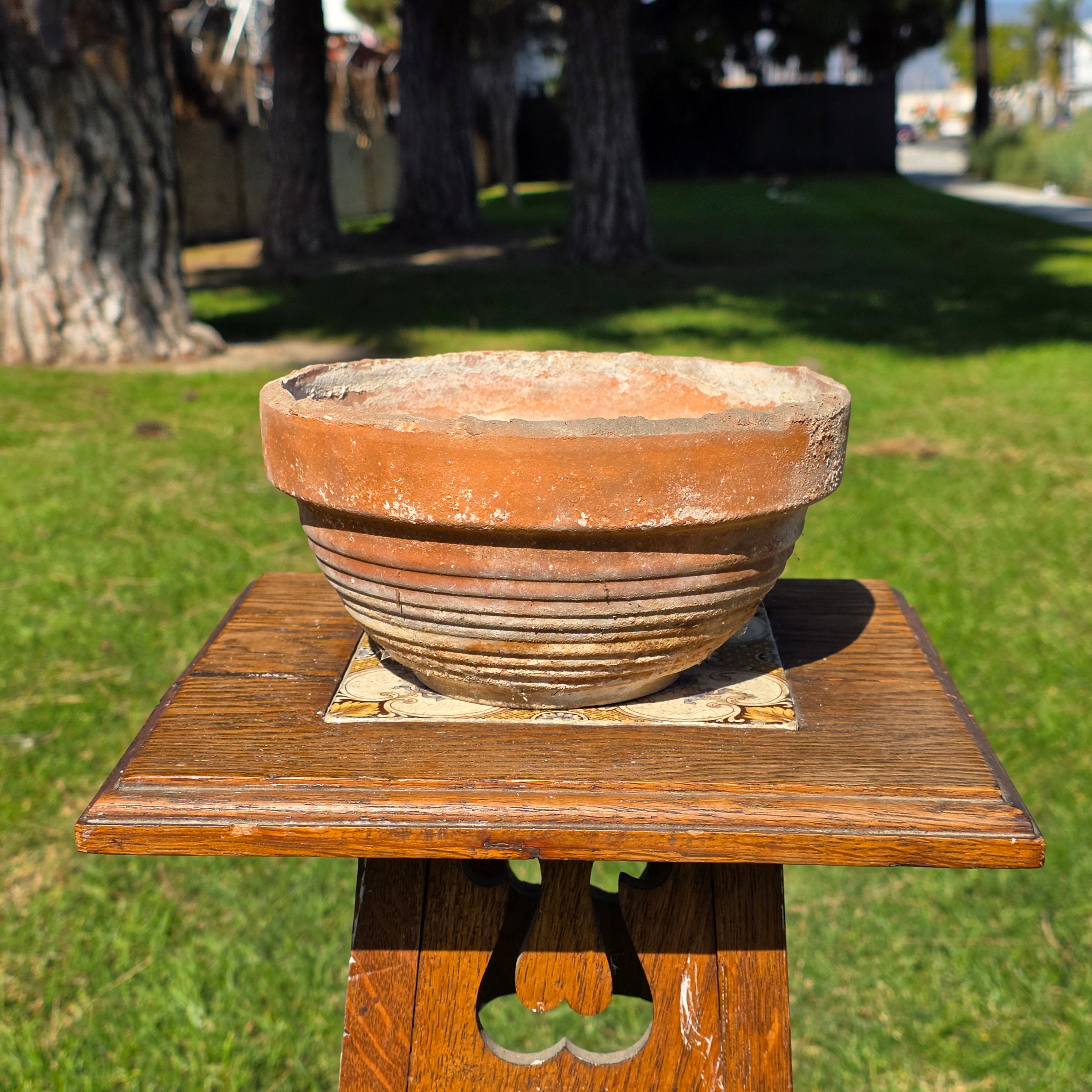 Vintage SILMA Italy Ribbed Terracotta Planter Pot - 7.75" Diameter
