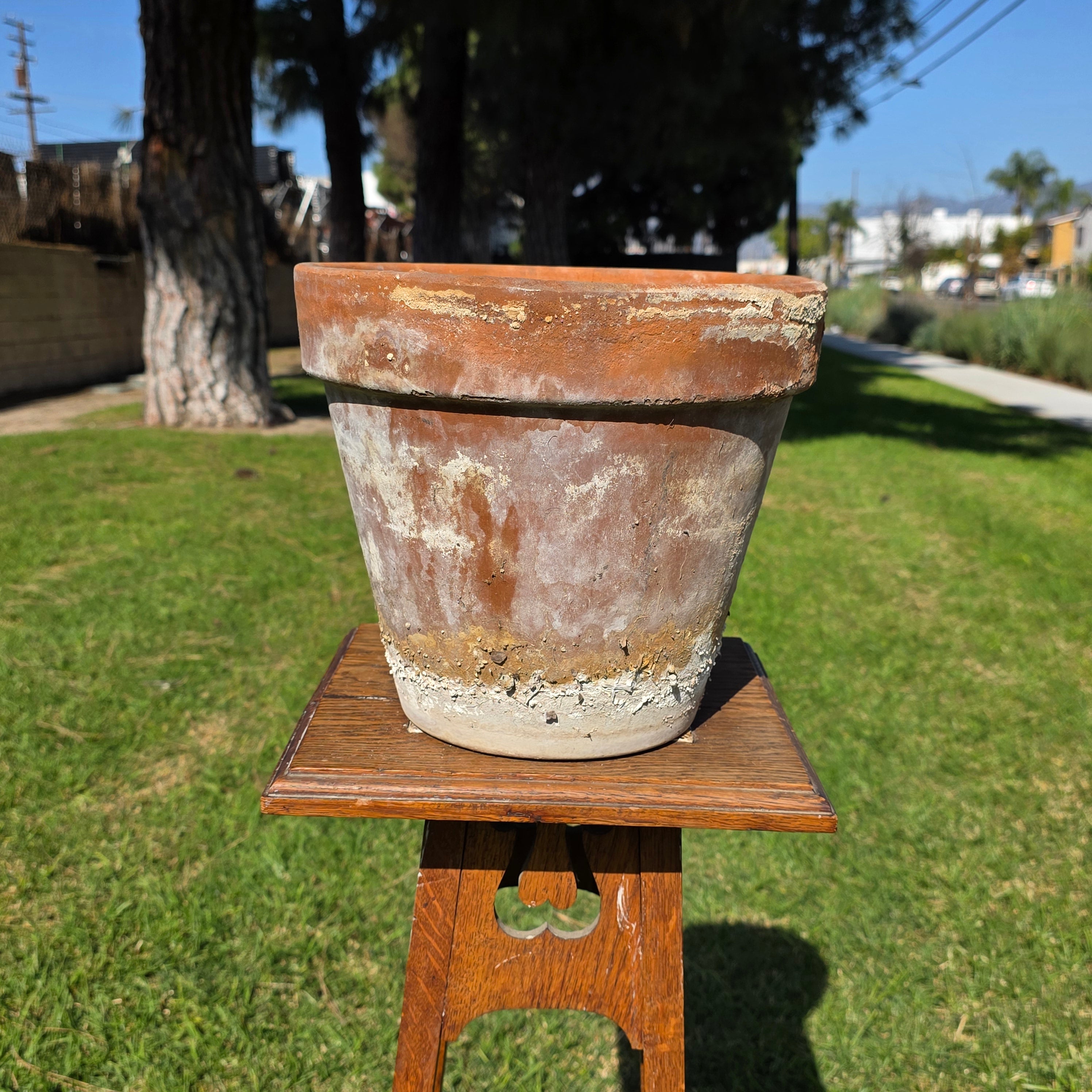 Vintage Weathered Terracotta Planter with Natural Antique Patina - 10.75"Dia
