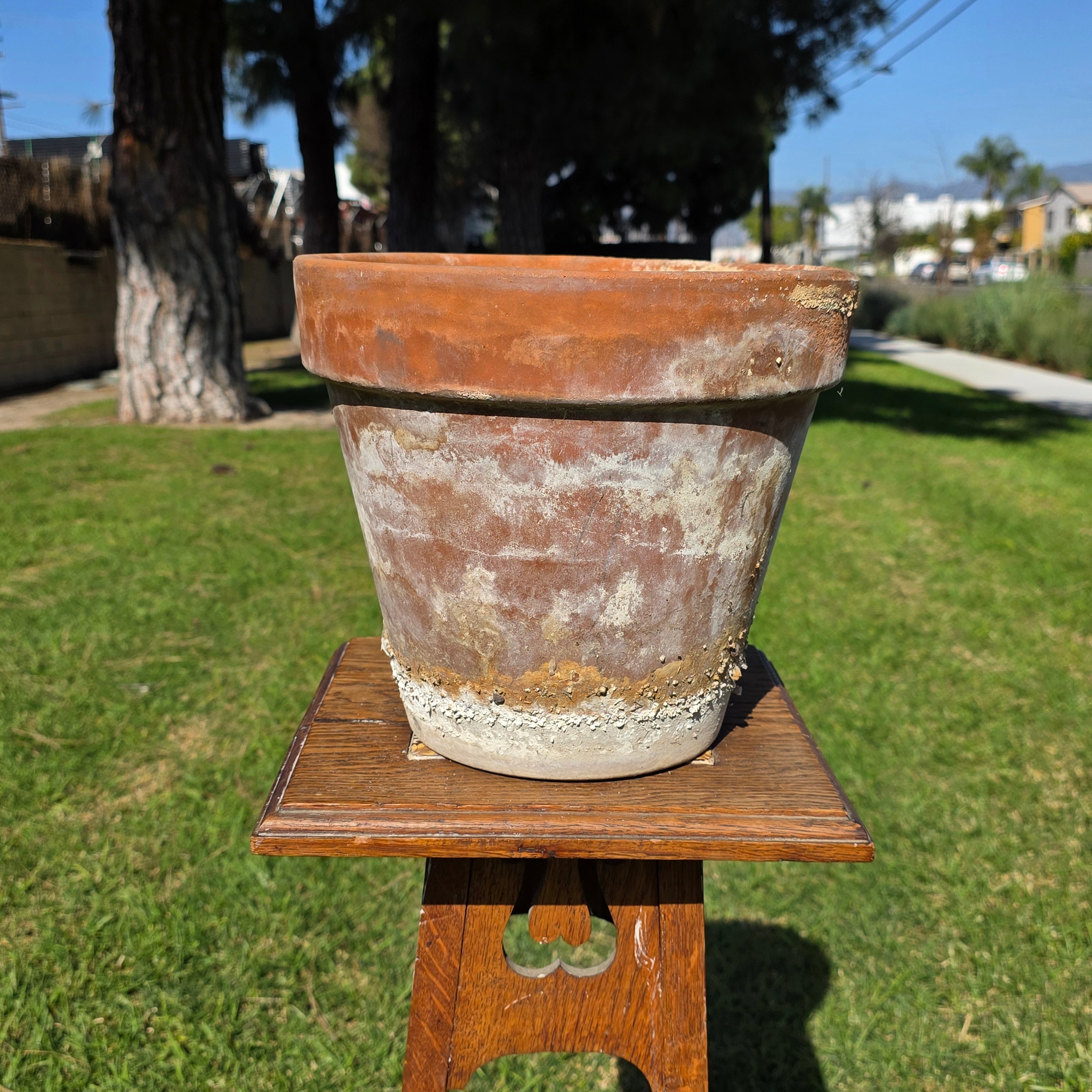 Vintage Weathered Terracotta Planter with Natural Antique Patina - 10.75"Dia