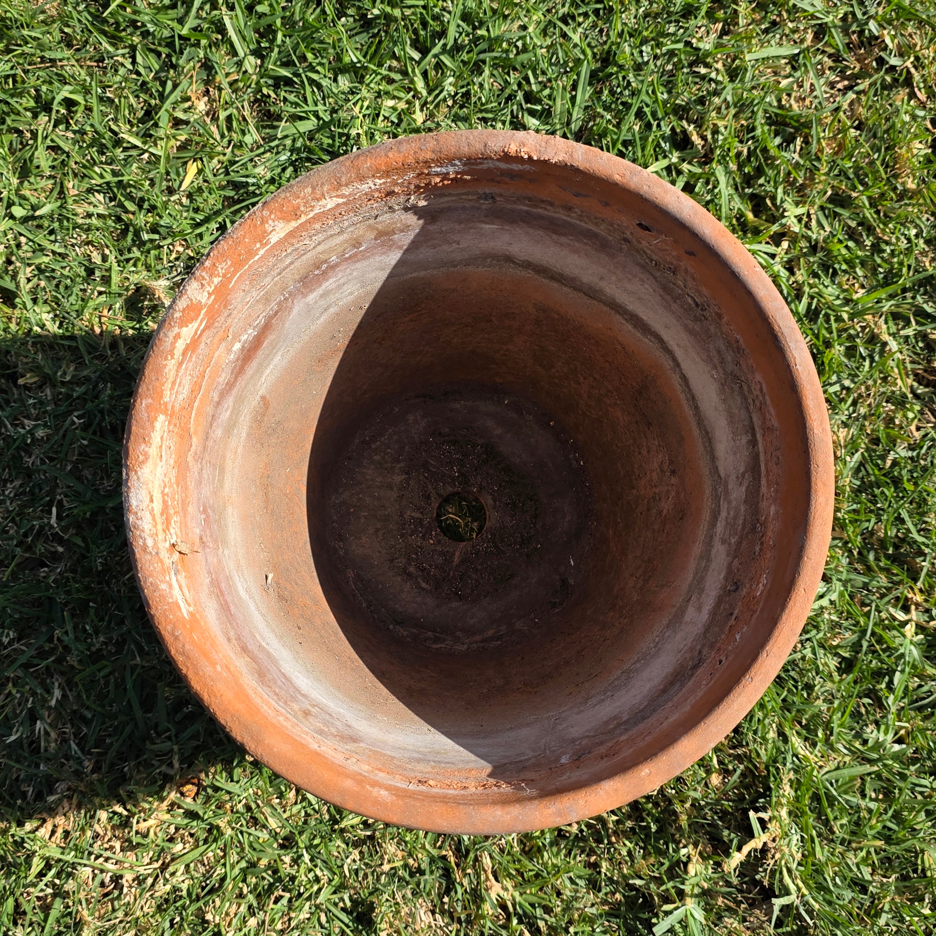 Vintage Weathered Terracotta Planter with Natural Antique Patina - 10.75"Dia