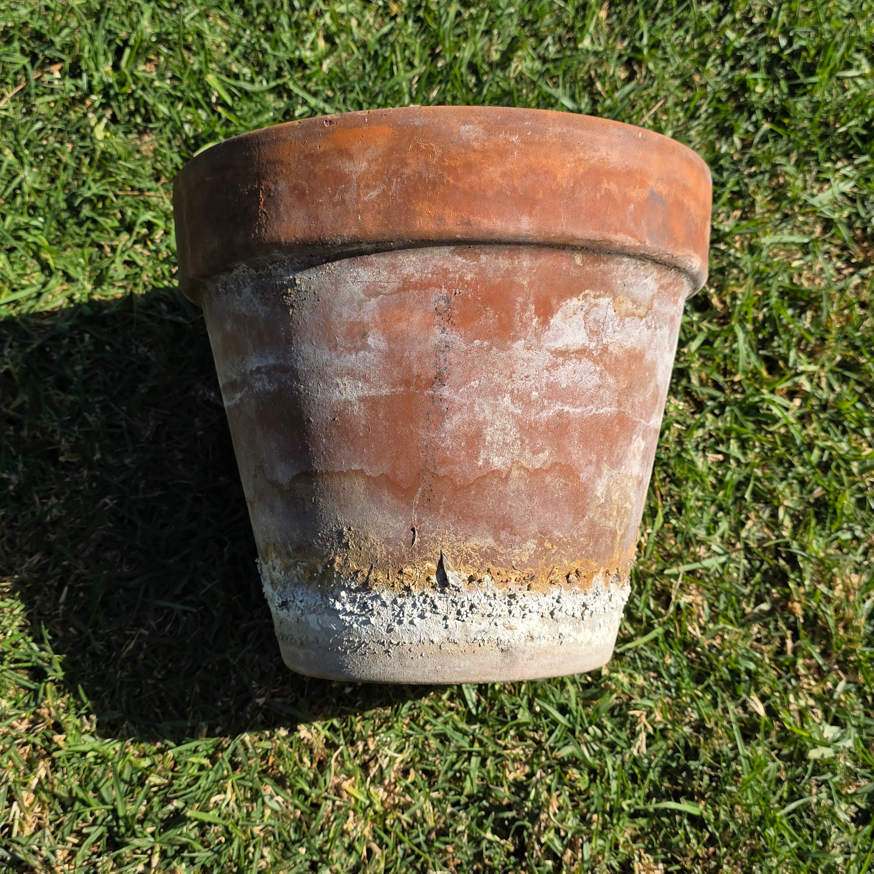Vintage Weathered Terracotta Planter with Natural Antique Patina - 10.75"Dia