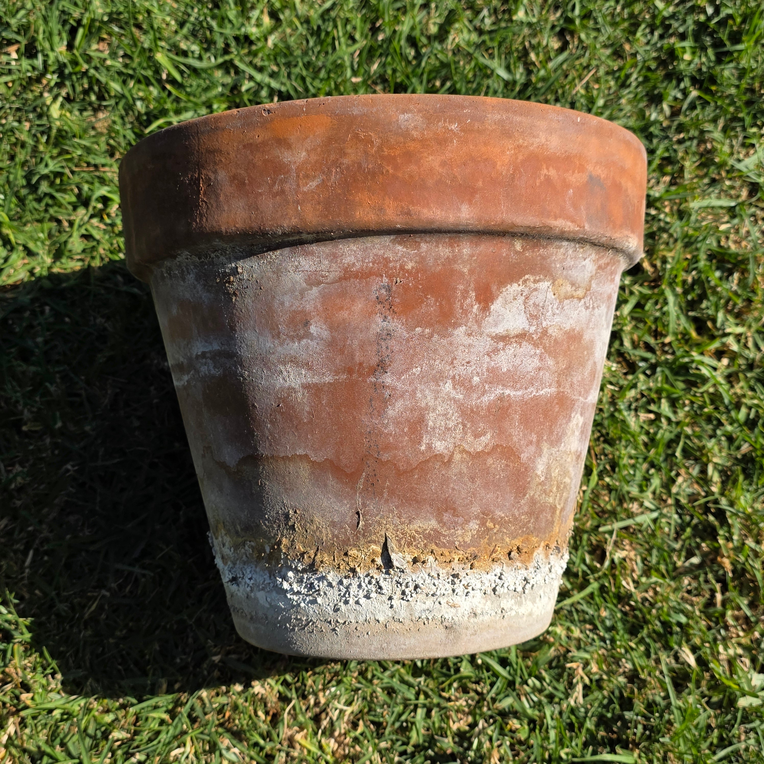 Vintage Weathered Terracotta Planter with Natural Antique Patina - 10.75"Dia