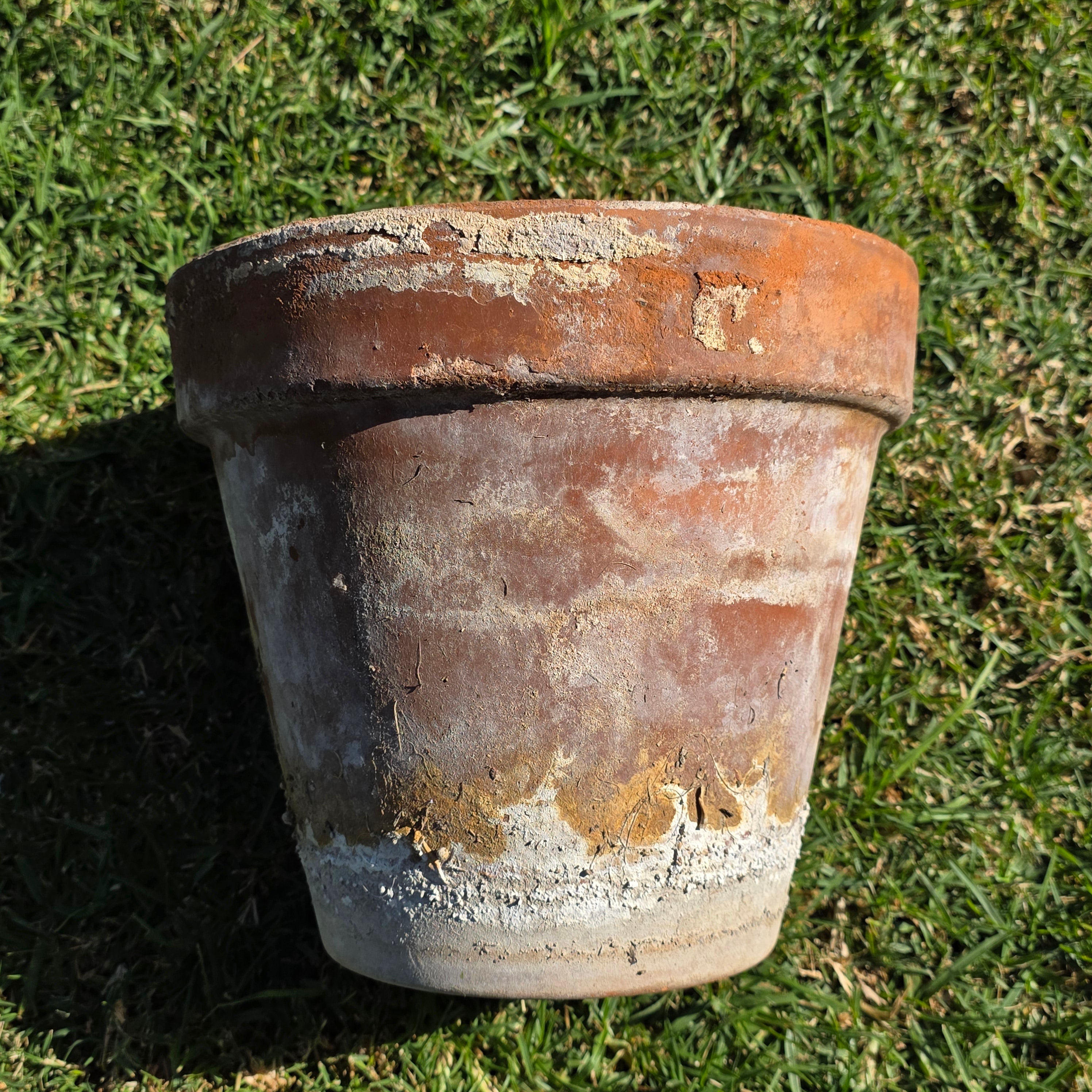 Vintage Weathered Terracotta Planter with Natural Antique Patina - 10.75"Dia