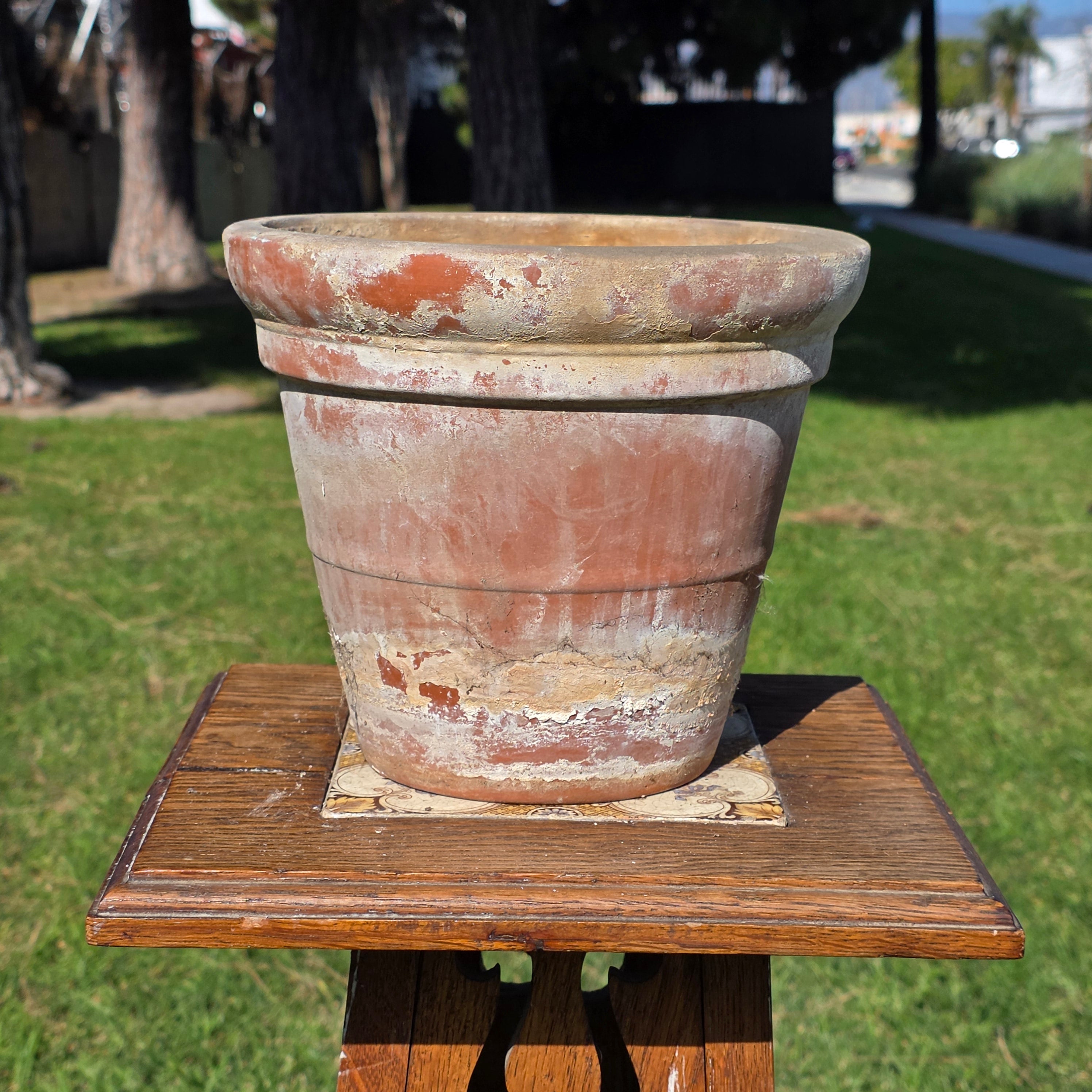Vintage 8.5" Stepped Rim Terracotta Planter - Aged Architectural Garden Pot