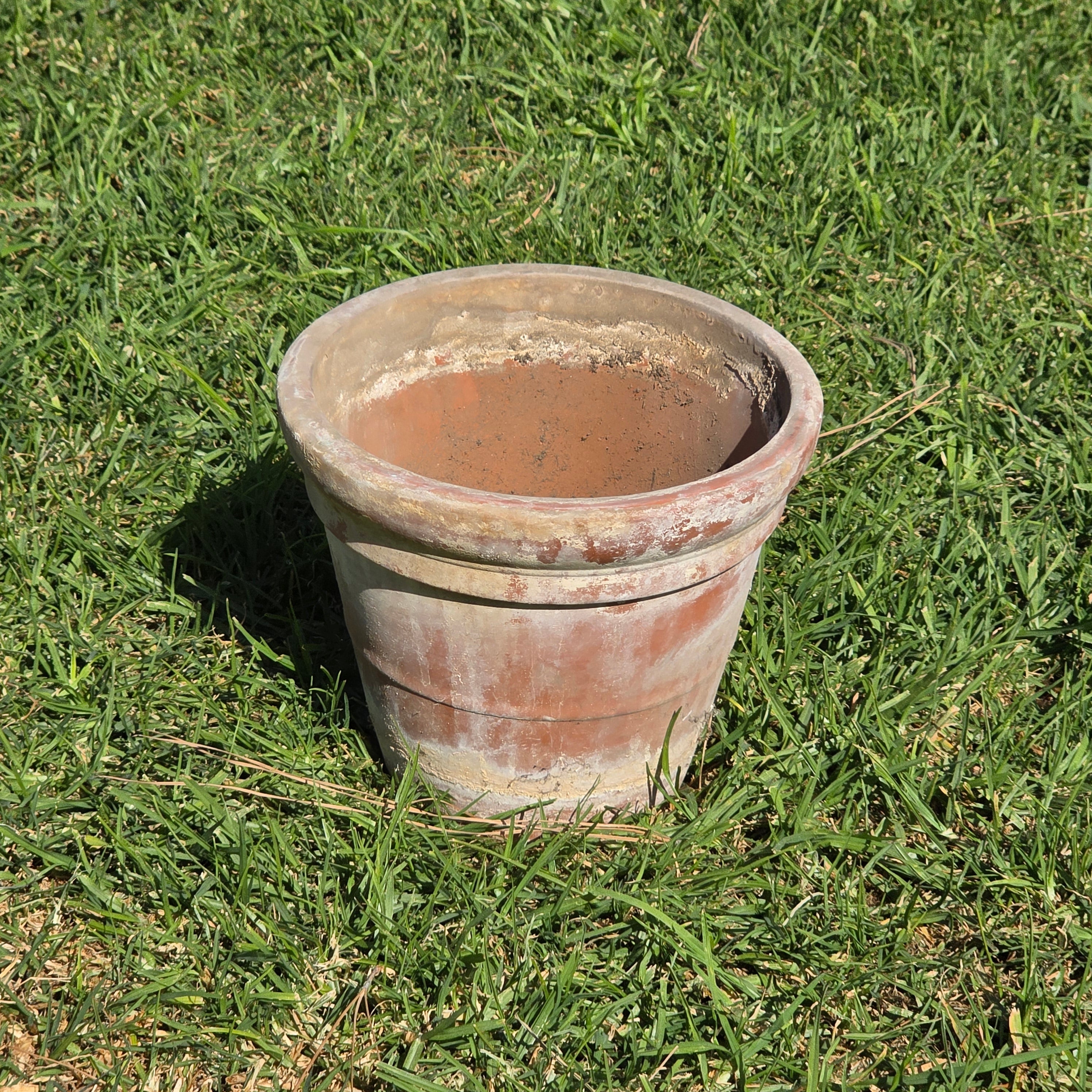 Vintage 8.5" Stepped Rim Terracotta Planter - Aged Architectural Garden Pot