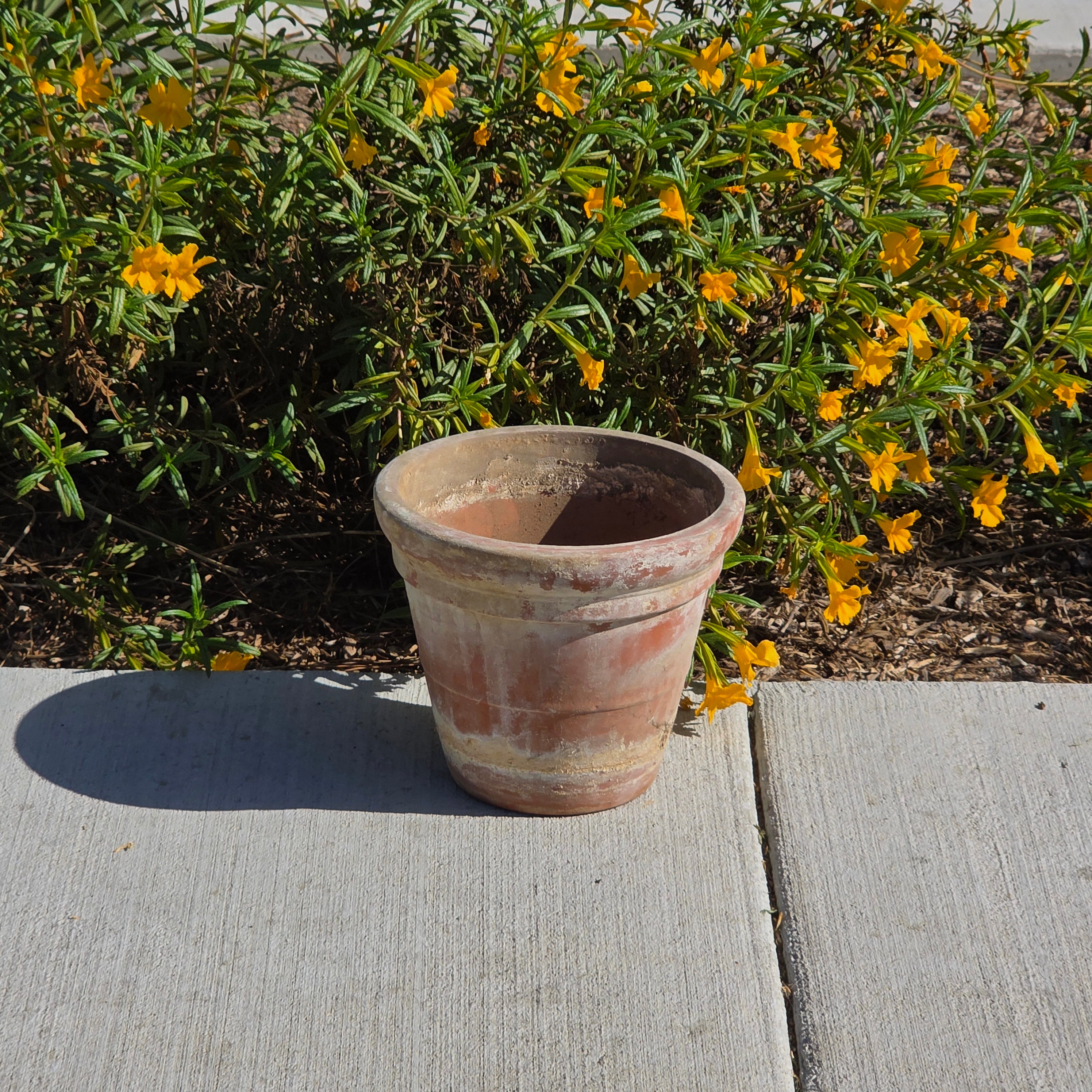 Vintage 8.5" Stepped Rim Terracotta Planter - Aged Architectural Garden Pot